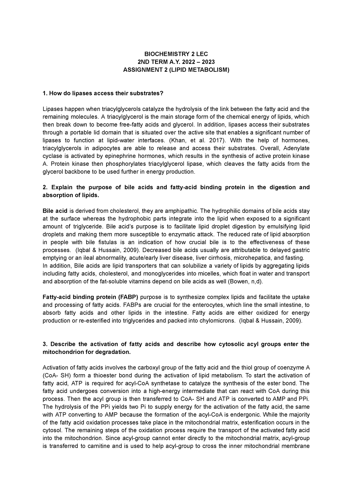 How Are Lipids Formed- Biochemistry - University Of Santo Tomas ...