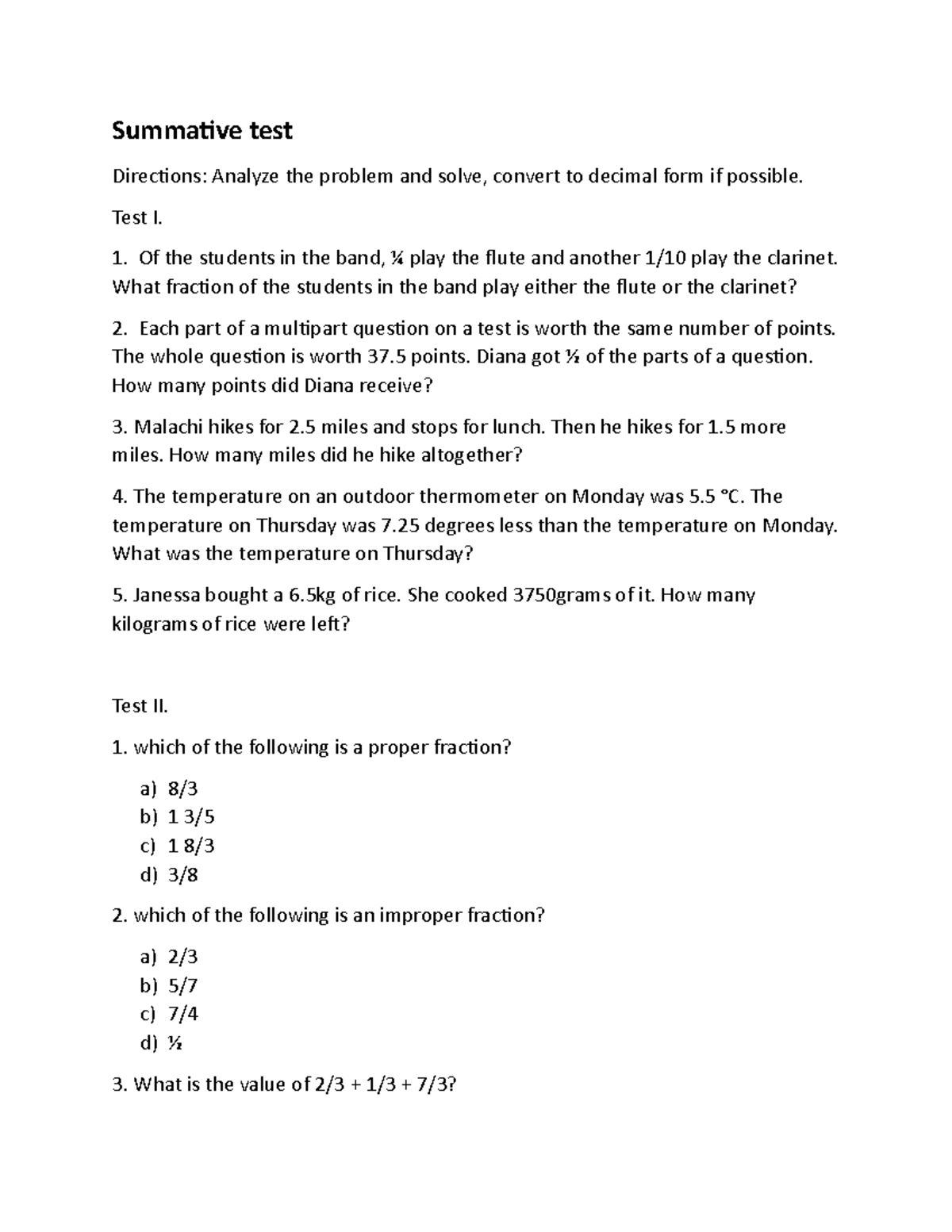 Summative test - practice materials - Summative test Directions ...