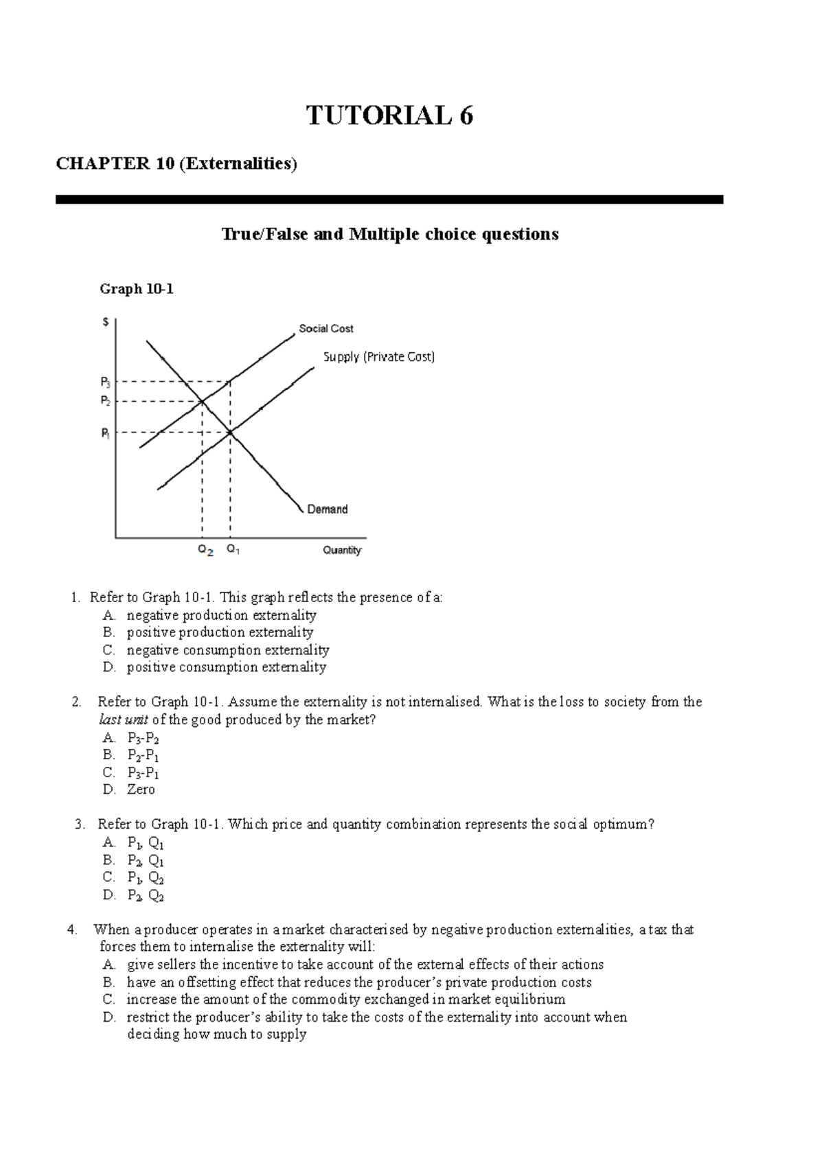 Tutorial 6 v2 - Externalities - TUTORIAL 6 CHAPTER 10 (Externalities ...