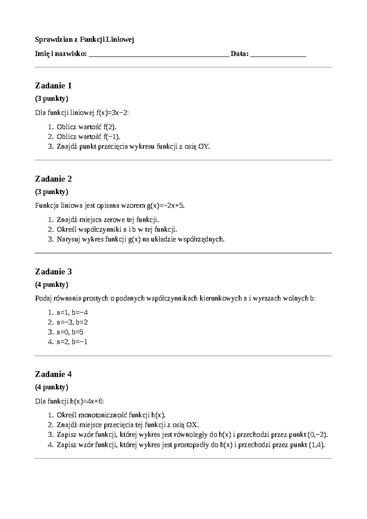 Sprawdzian Z Funkcji Liniowej Odpowiedzi www.studocu.com