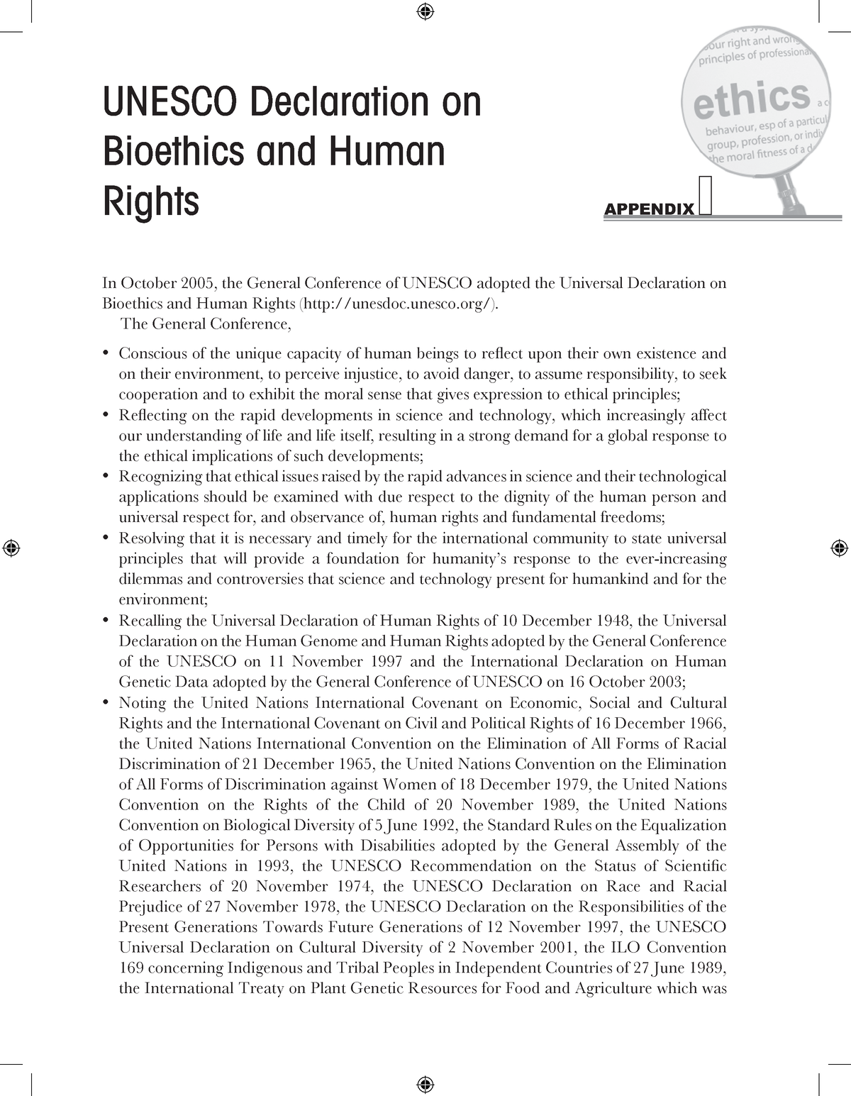 Appendix I - Brief On UNESCO Declaration On Bioethics And Human Rights ...