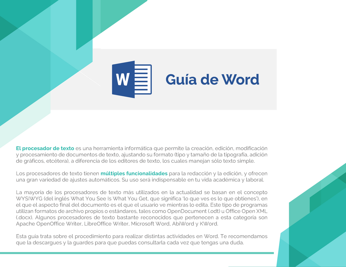 WORD guia inicial para principiantes - El procesador de texto es una  herramienta informática que - Studocu