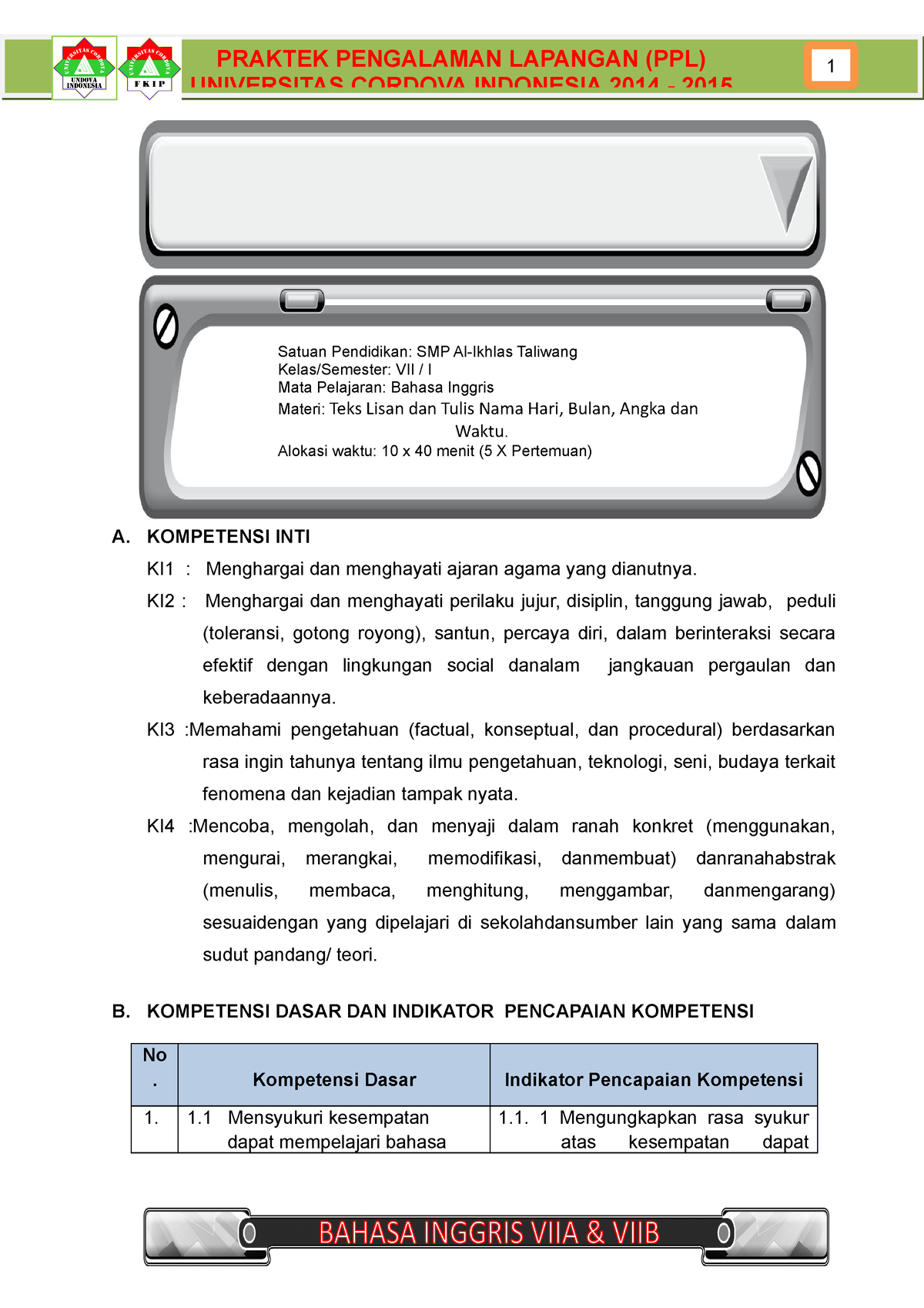 RPP Lengkap SMP Kelas 7 Semester 1 Bahas - UNIVERSITAS CORDOVA ...