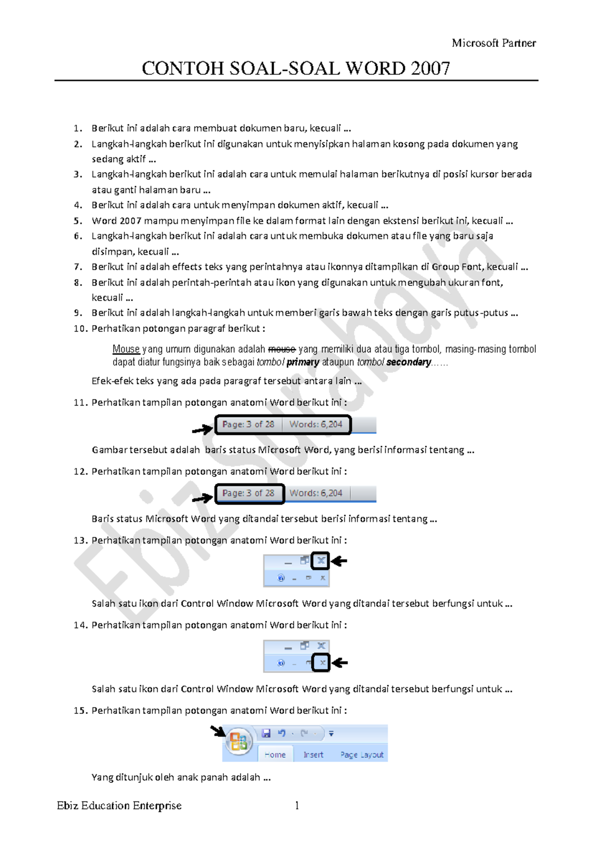 Contoh-contoh Soal Office 2007 - CONTOH SOAL-SOAL WORD 2007 1. Berikut ...