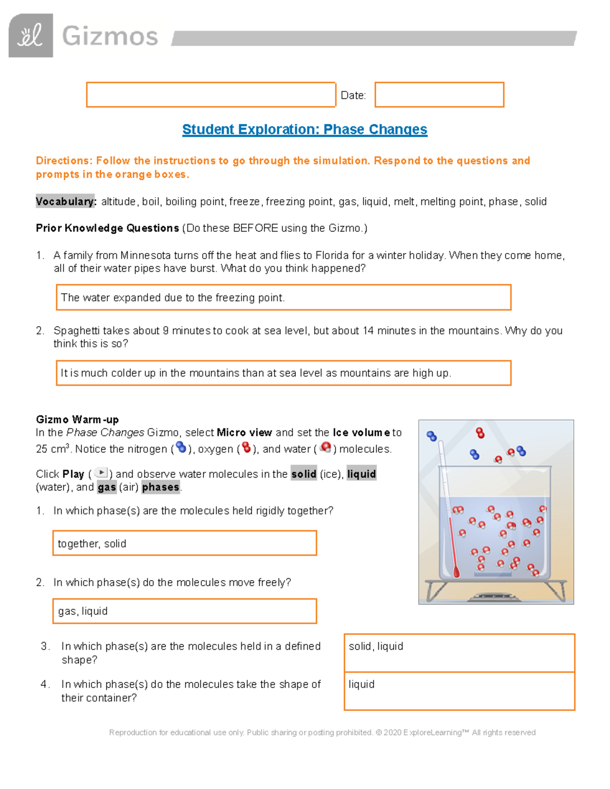 Copy of Phase Changes SE - Google Docs 2 - Date: Student Exploration ...