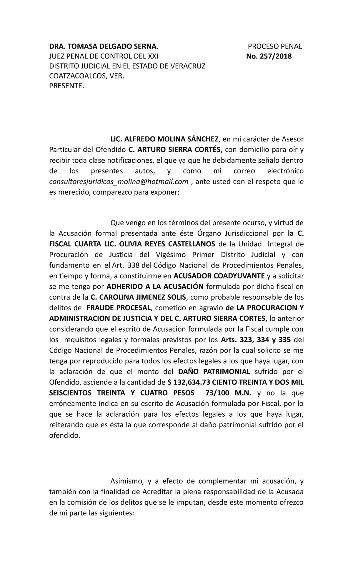 Acusacion Arturo Sierra VS. Carolina Jimenez[ 1926] - DRA. TOMASA ...