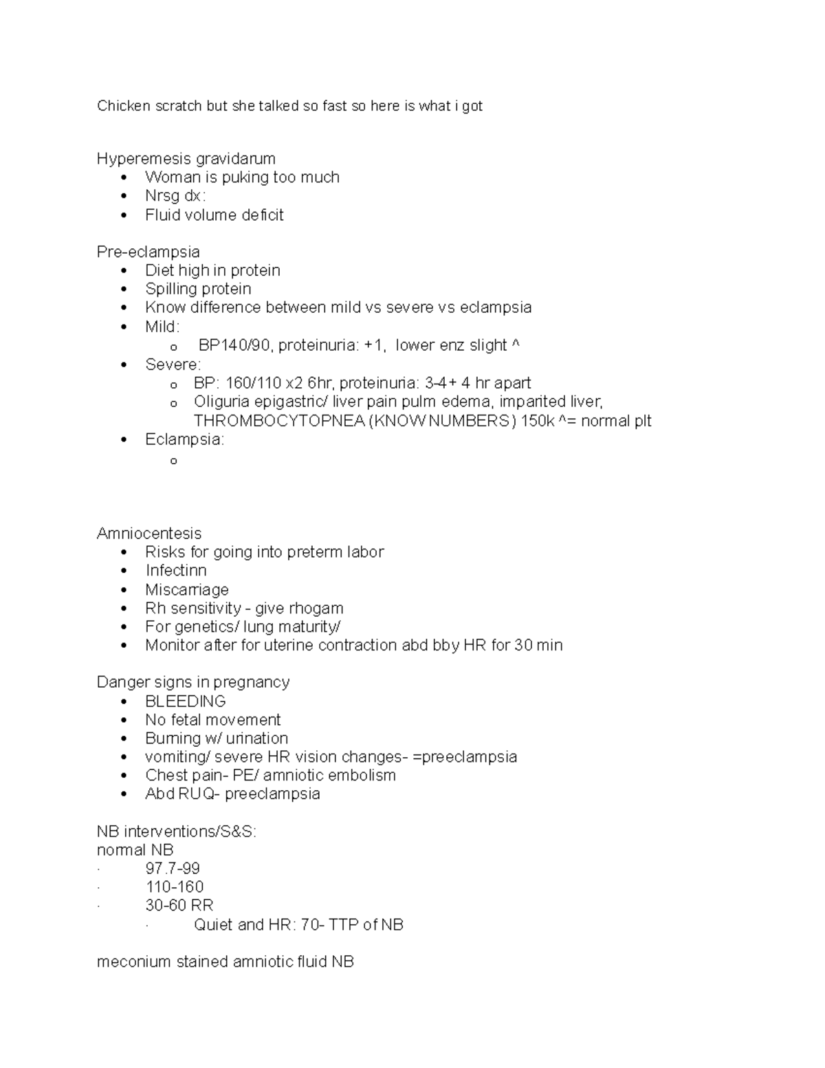 Review #2 CHA exam 1 OB - study guide for CHA exam 1 - Chicken scratch ...
