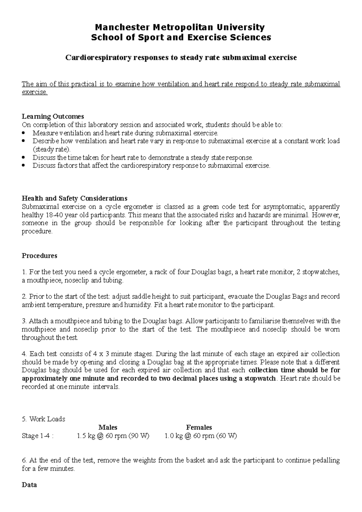 Lab 4 Steady Rate Exercise - C600 - MMU - Studocu