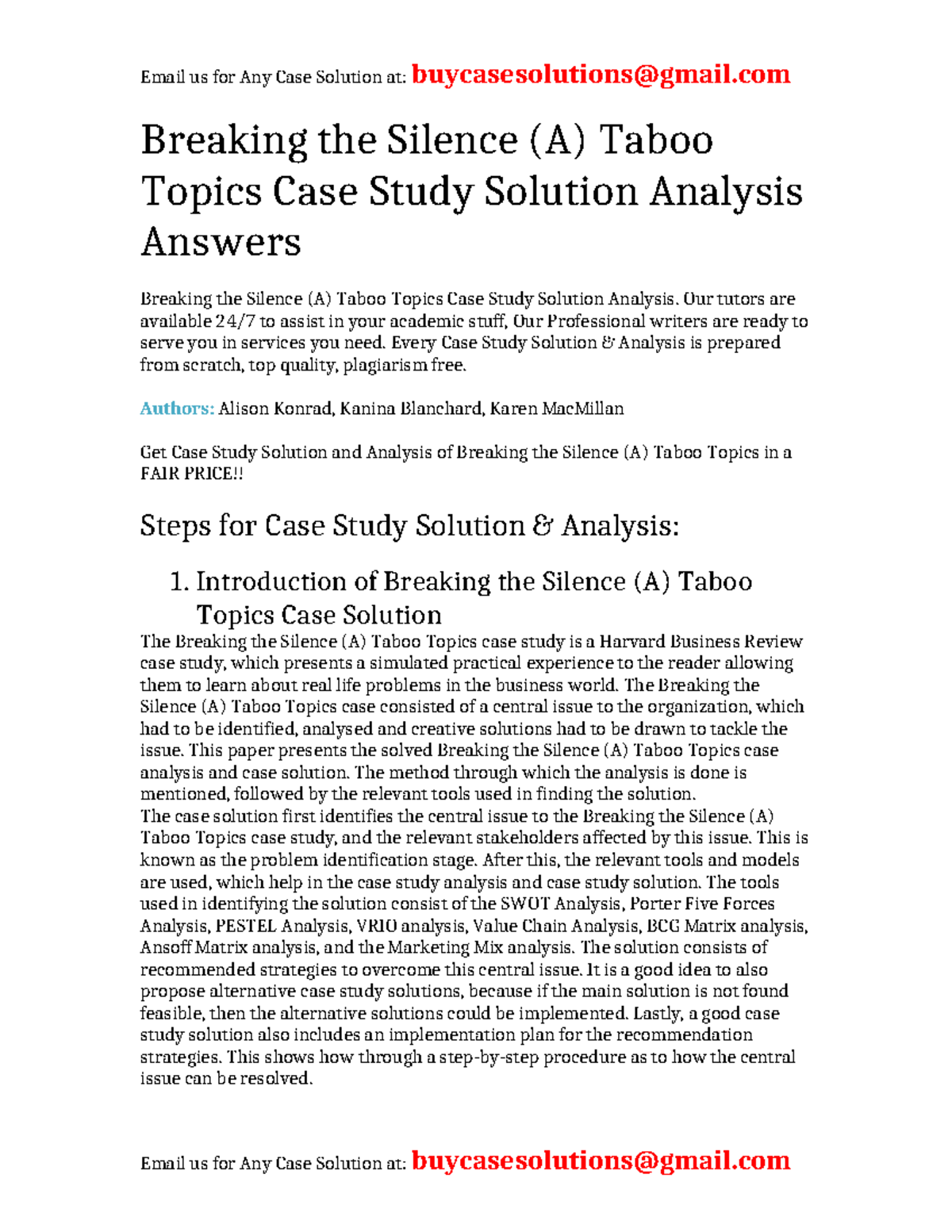 Case Solution Breaking the Silence (A) Taboo Topics Breaking the