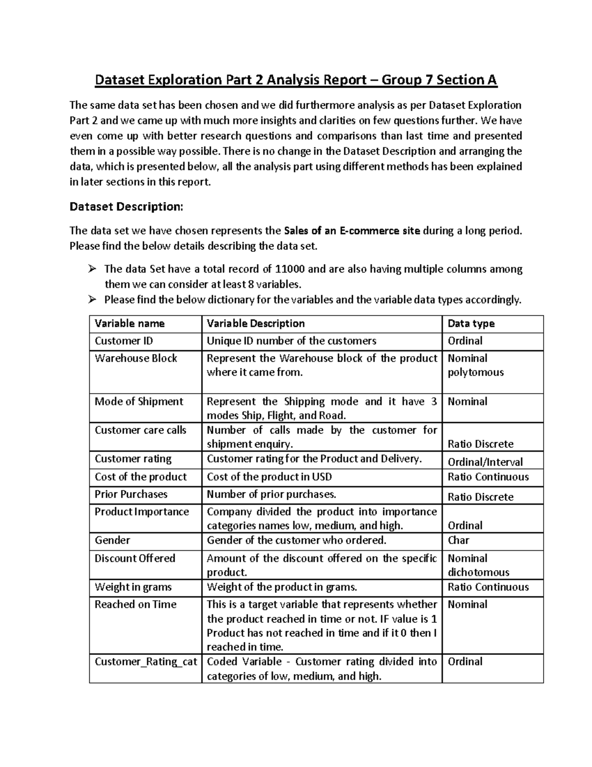 Dataset Exploration Part2 Section A Group 7 - Dataset Exploration Part ...