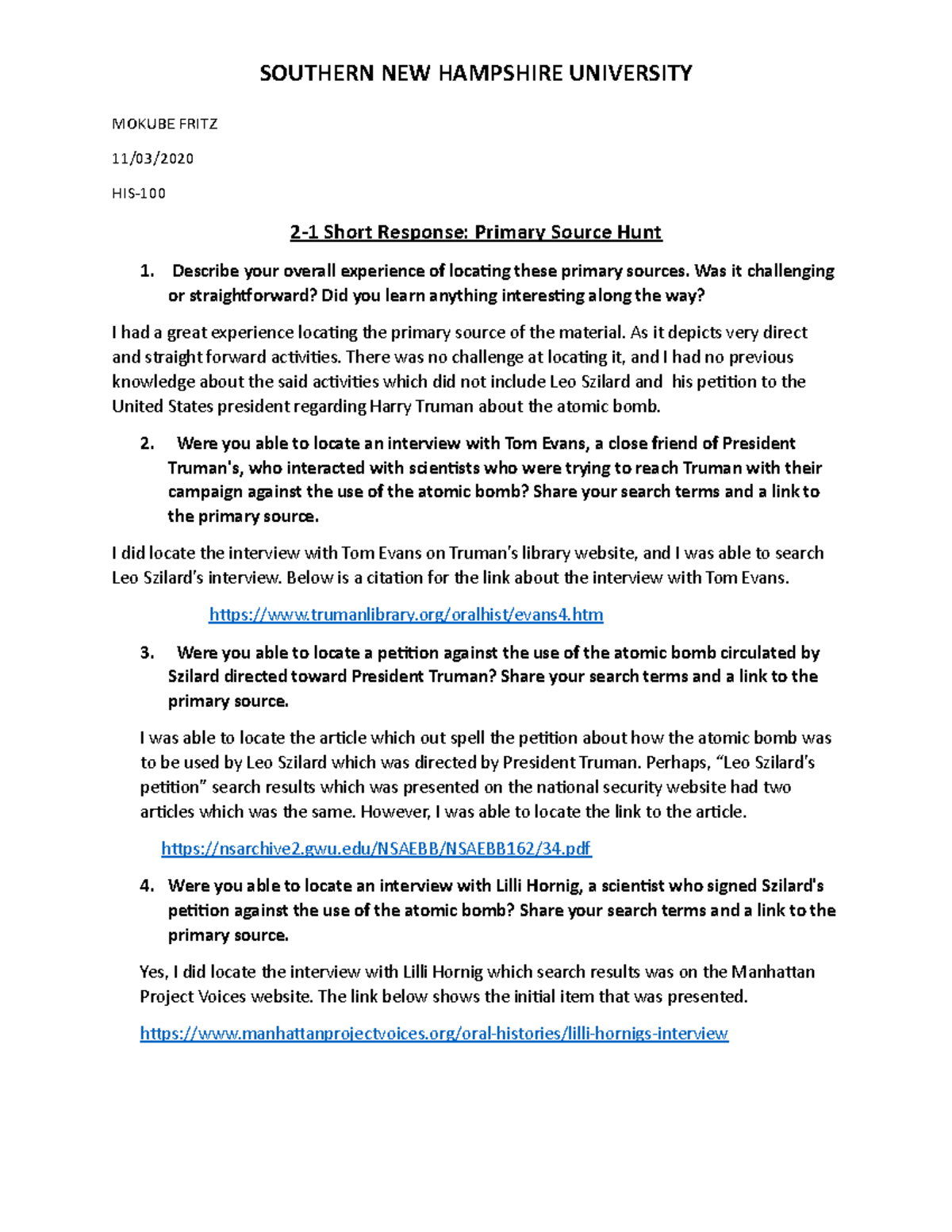 2 1 Short Response Primary Source Hunt - Describe your overall ...