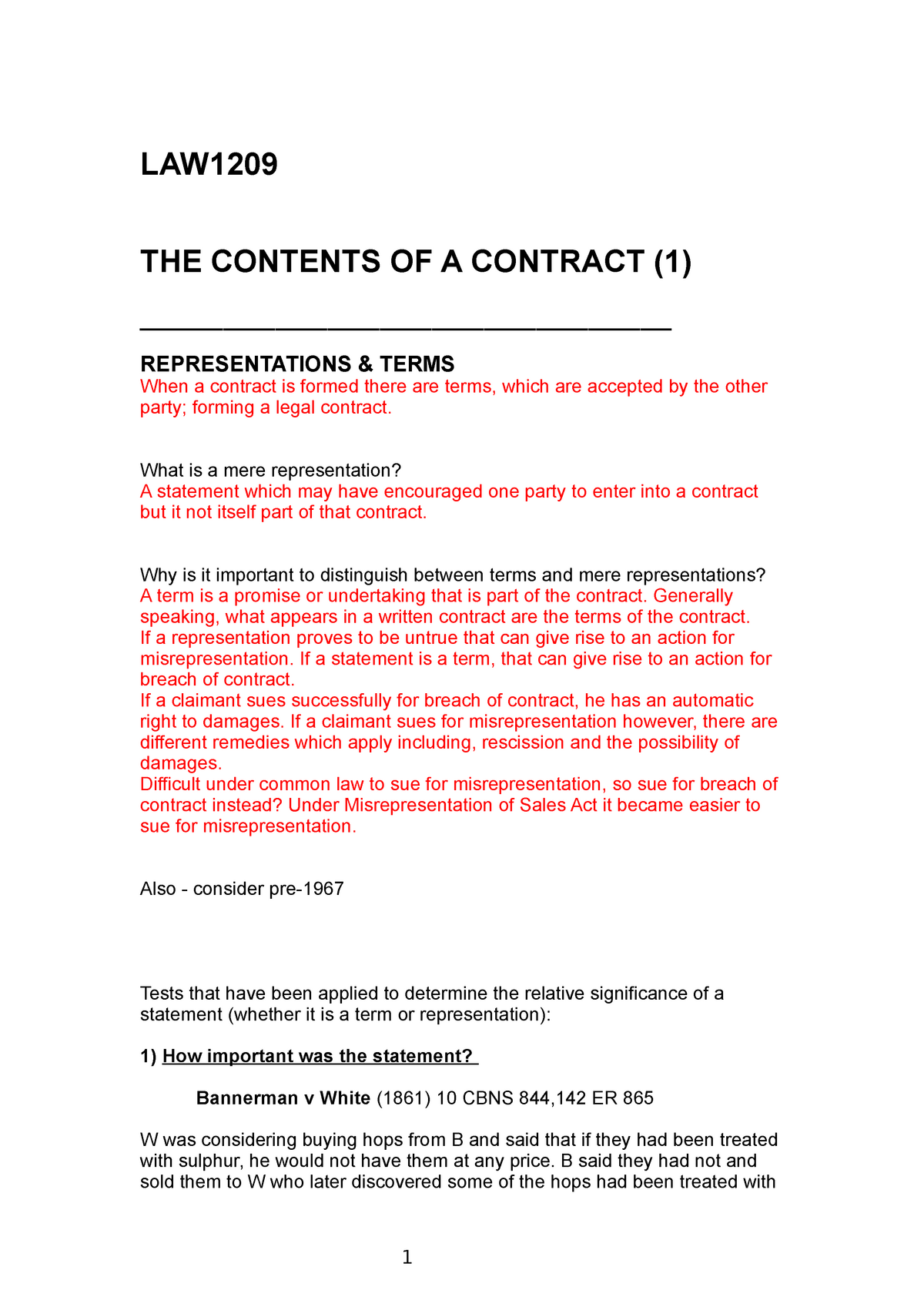 define representation in contract law