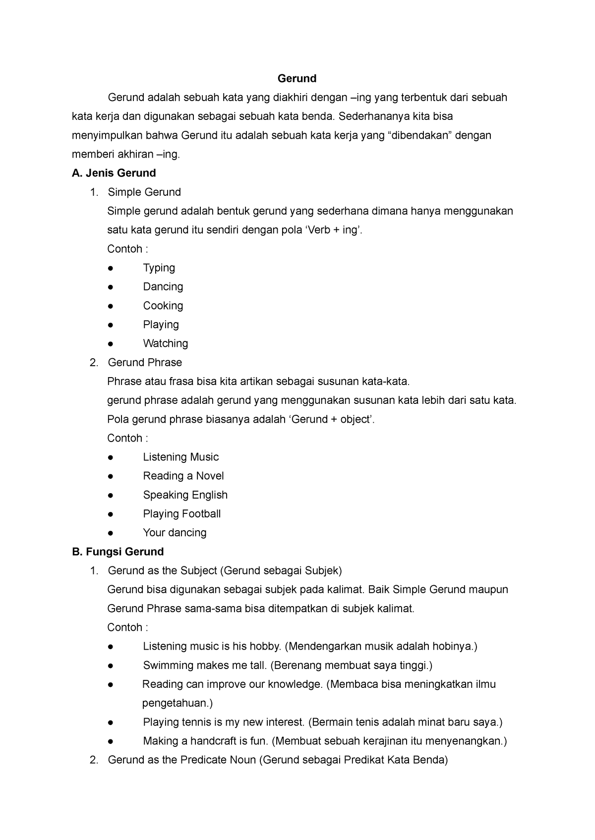 Gerund - Lecture Notes 10 - Gerund Gerund Adalah Sebuah Kata Yang ...