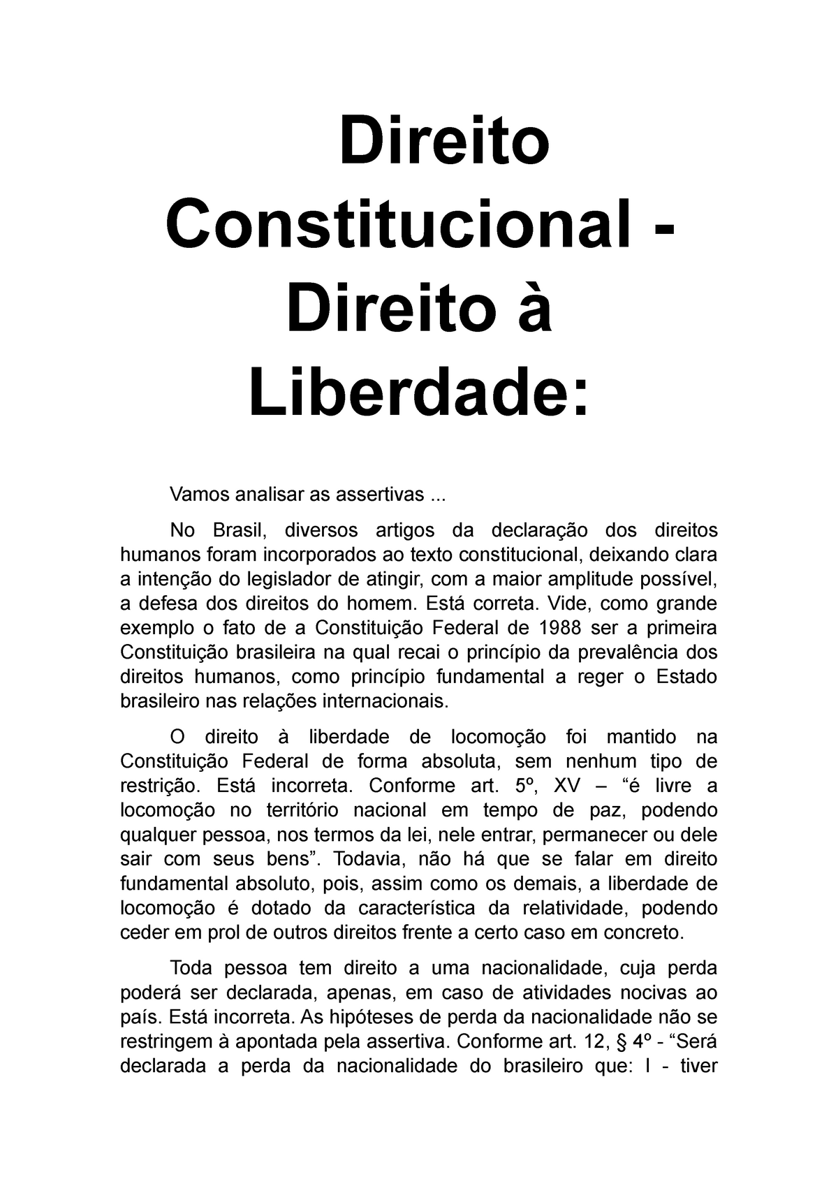 Direito Constitucional - Direito à Liberdade - Direito Constitucional ...