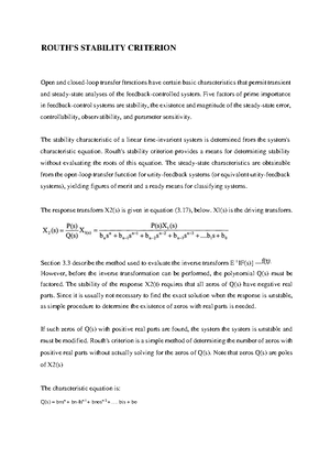 Routh'S Stability Criterion