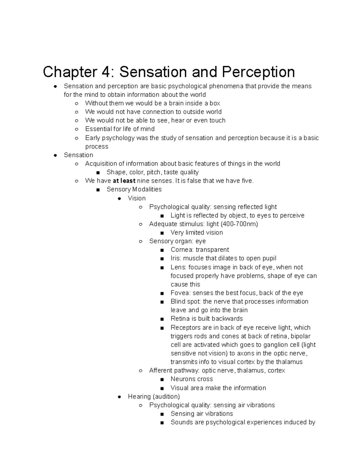 09.13.2021 Chapter 4 - Lecture Notes 4 - Chapter 4: Sensation And ...