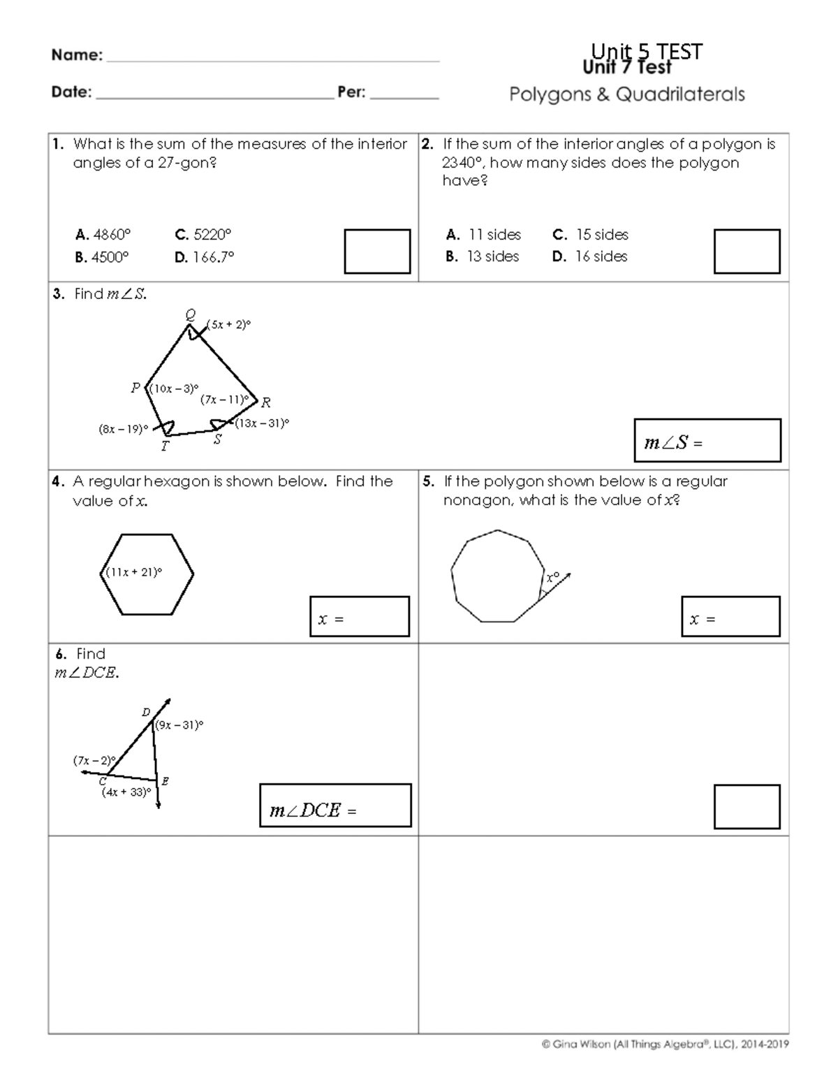 Unit 5 Test 2021 - Lecture notes 3 - 1. What is the sum of the measures ...