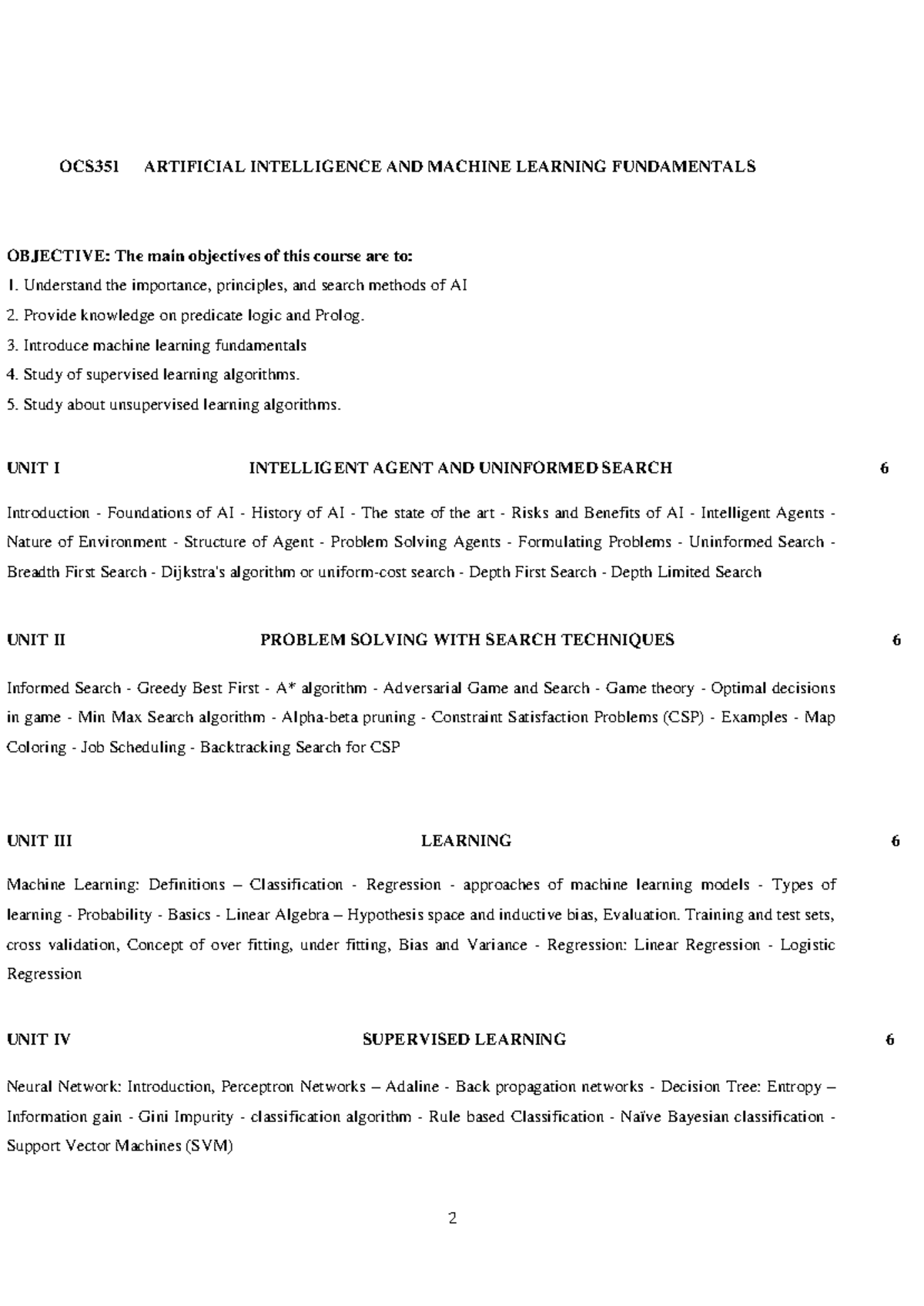 OCS351AIML Fundamentals unit 1and2 - OCS351 ARTIFICIAL INTELLIGENCE AND ...