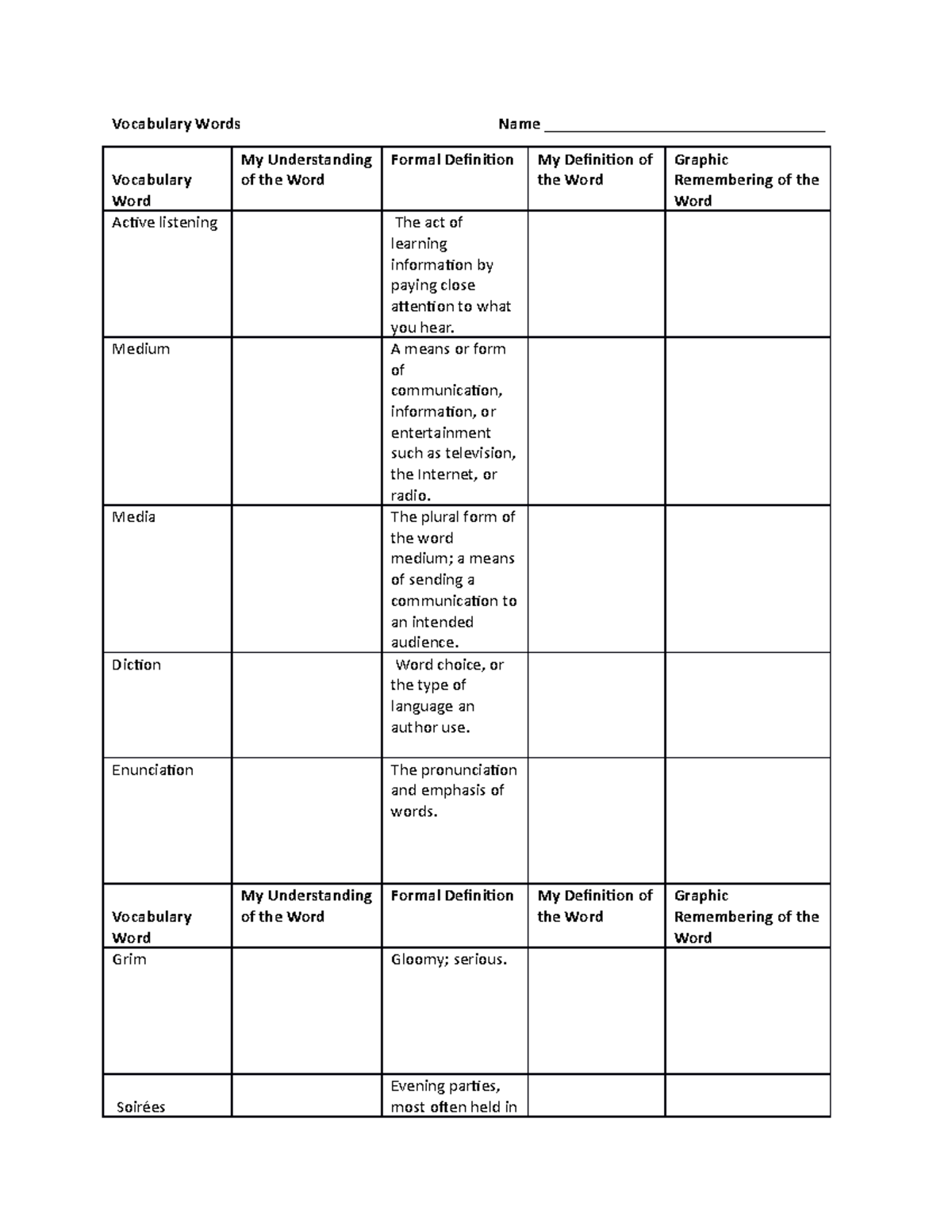 Final Vocabulary Words 5-22-23 - Vocabulary Words Name ...