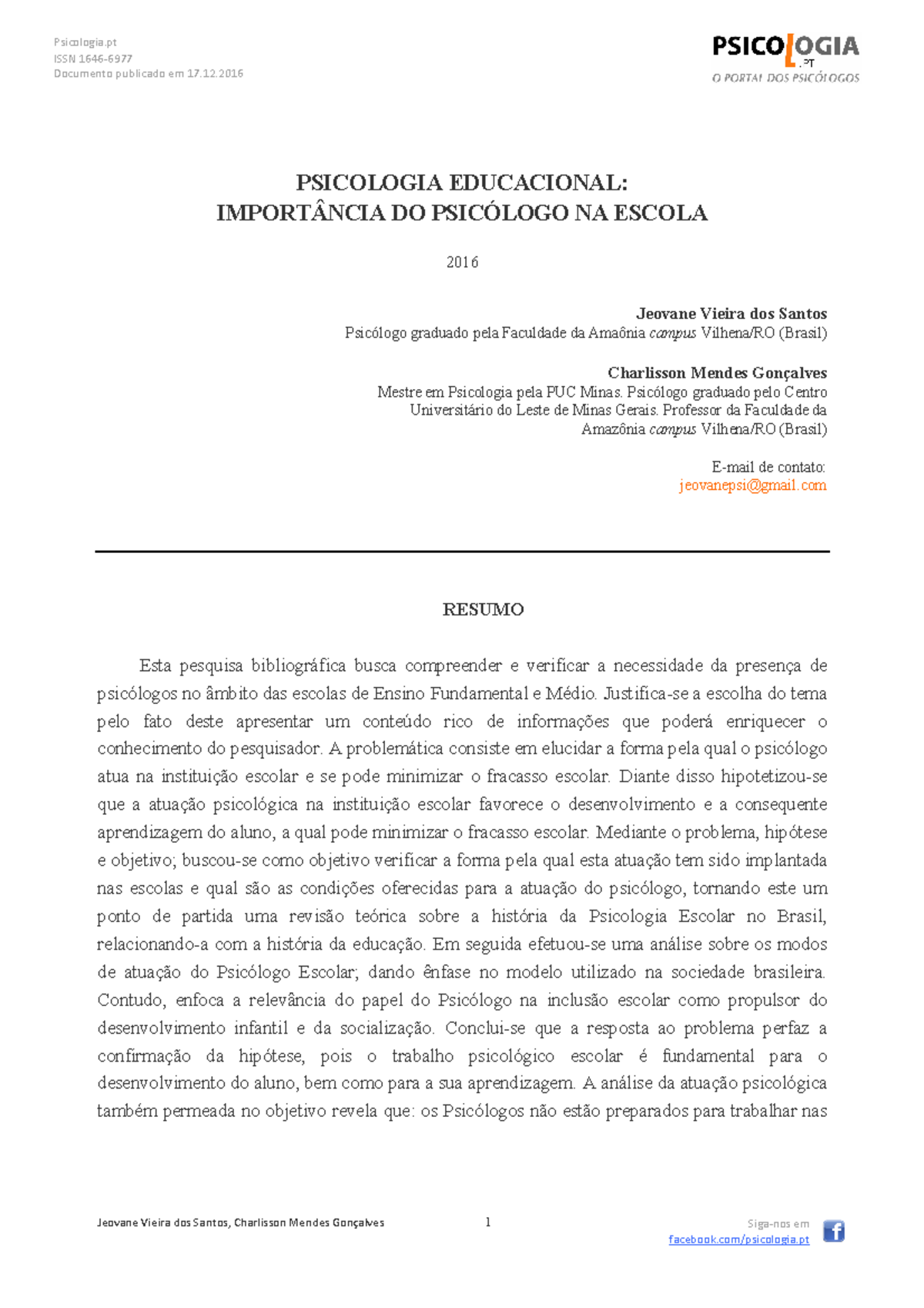 A1045 A Importancia Da Psicologia Na Escola Issn 1646 6977 A1045 A Importancia Da Psicologia Na Escola Issn 1646 6977