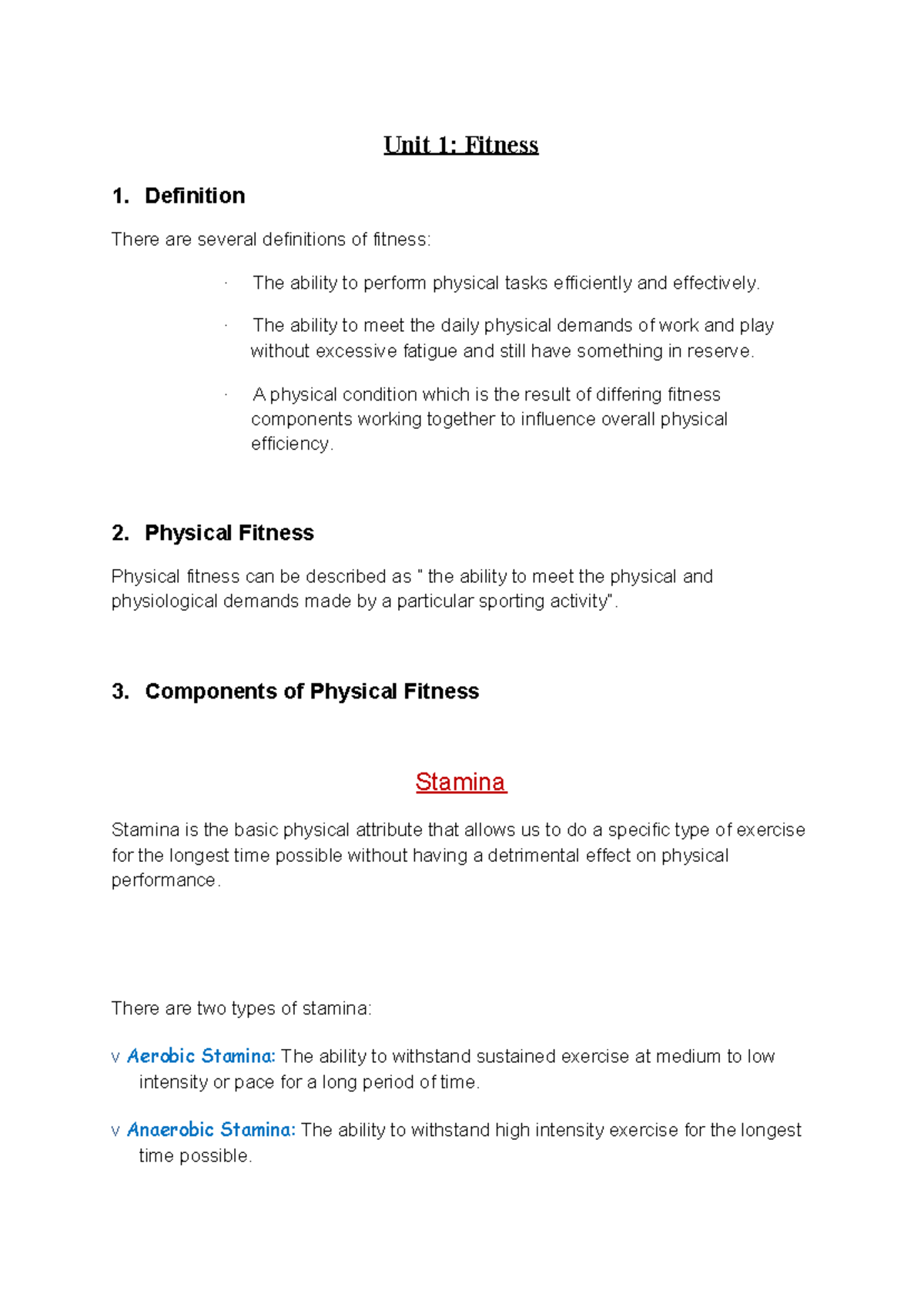 Tema 1 primera evaluación Unit 1 Fitness 1. Definition There are