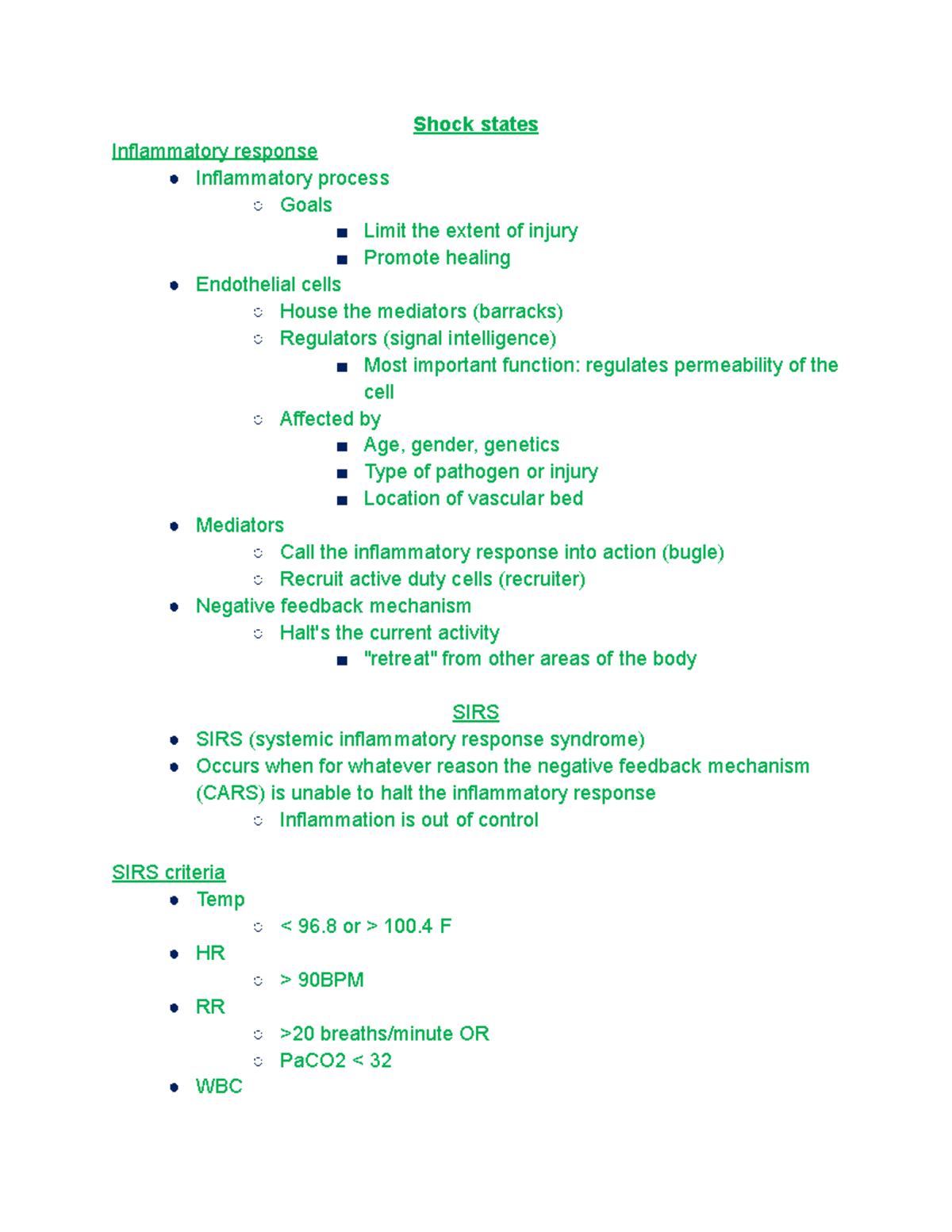 Shock states - Shock states Inflammatory response Inflammatory process ...