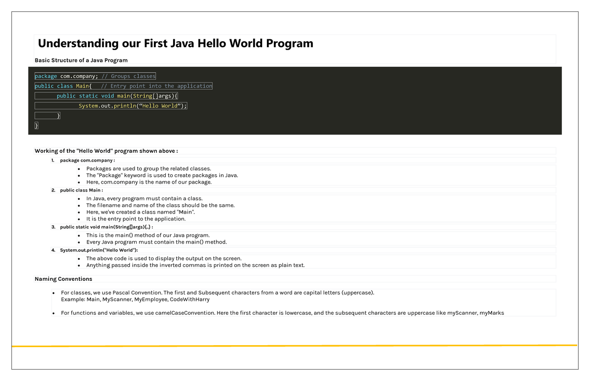 Java notes(cwh) - nice - Understanding our First Java Hello World ...