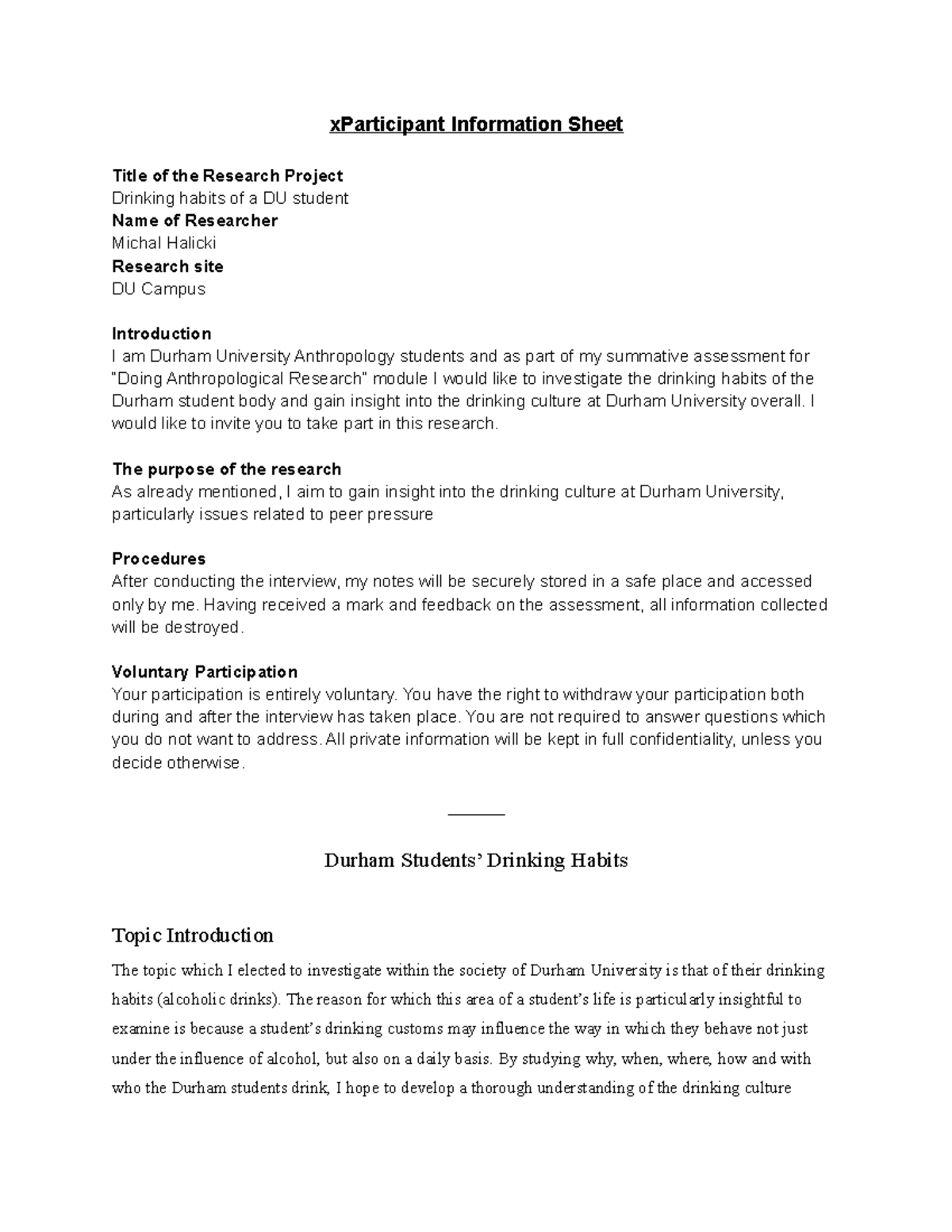 Information Sheet for Research Participant - xParticipant Information ...