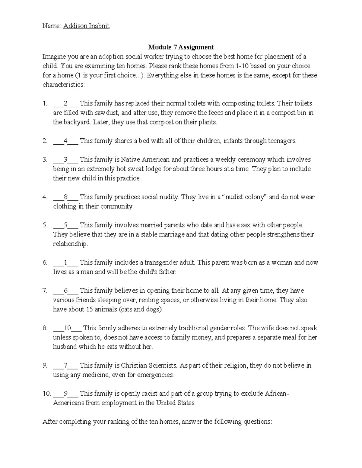 SOCY 101 Module 7 Assignment - Name: Addison Inabnit Module 7 ...