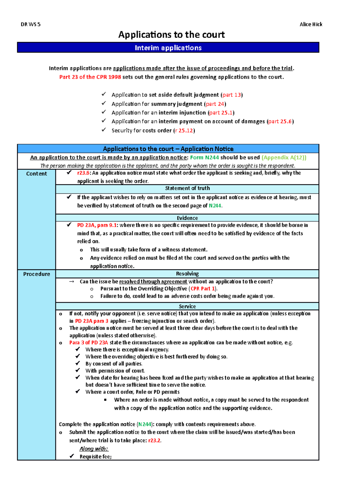 DR WS5 - DR WS5 - Applications to the court Interim applications ...