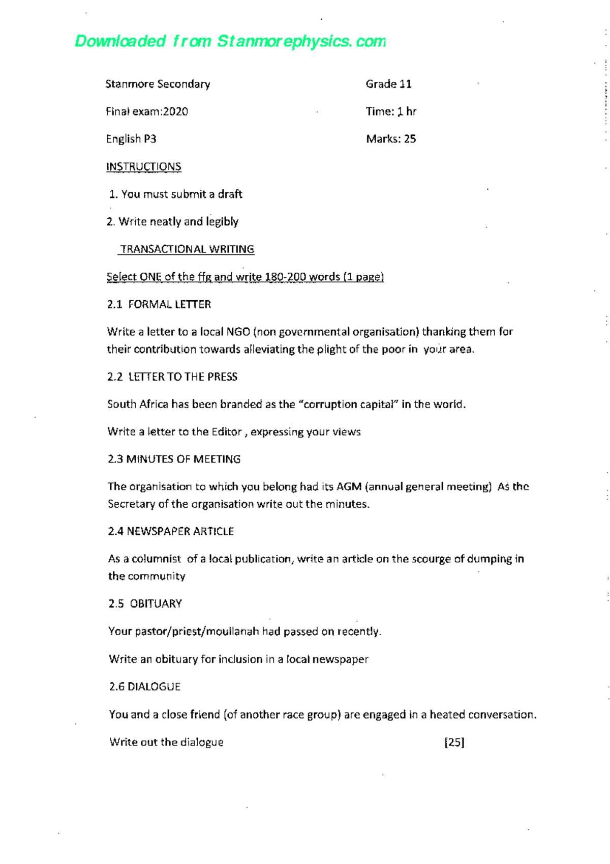 English Grade 11 Nov 2020 P3 Downloaded From Stanmorephysics Stanmore