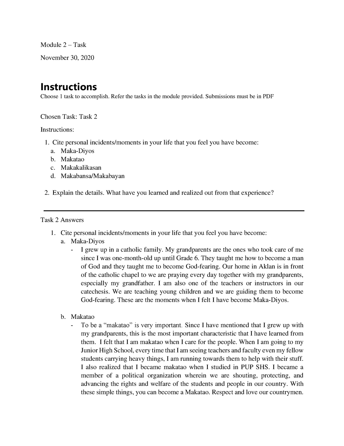 NSTP CWTS Module 2 - Task - Module 2 – Task November 30, 2020 ...