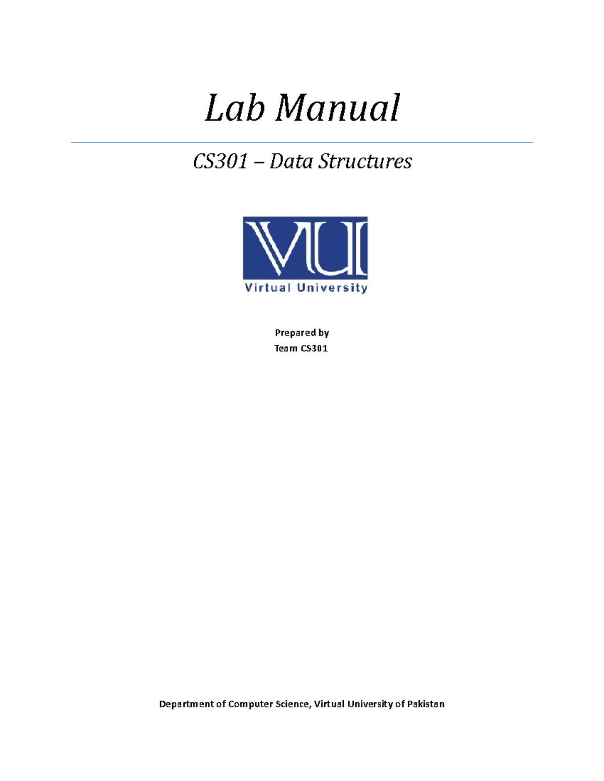 Lab Manual CS301 New - Lab Manual CS301 – Data Structures Prepared By ...