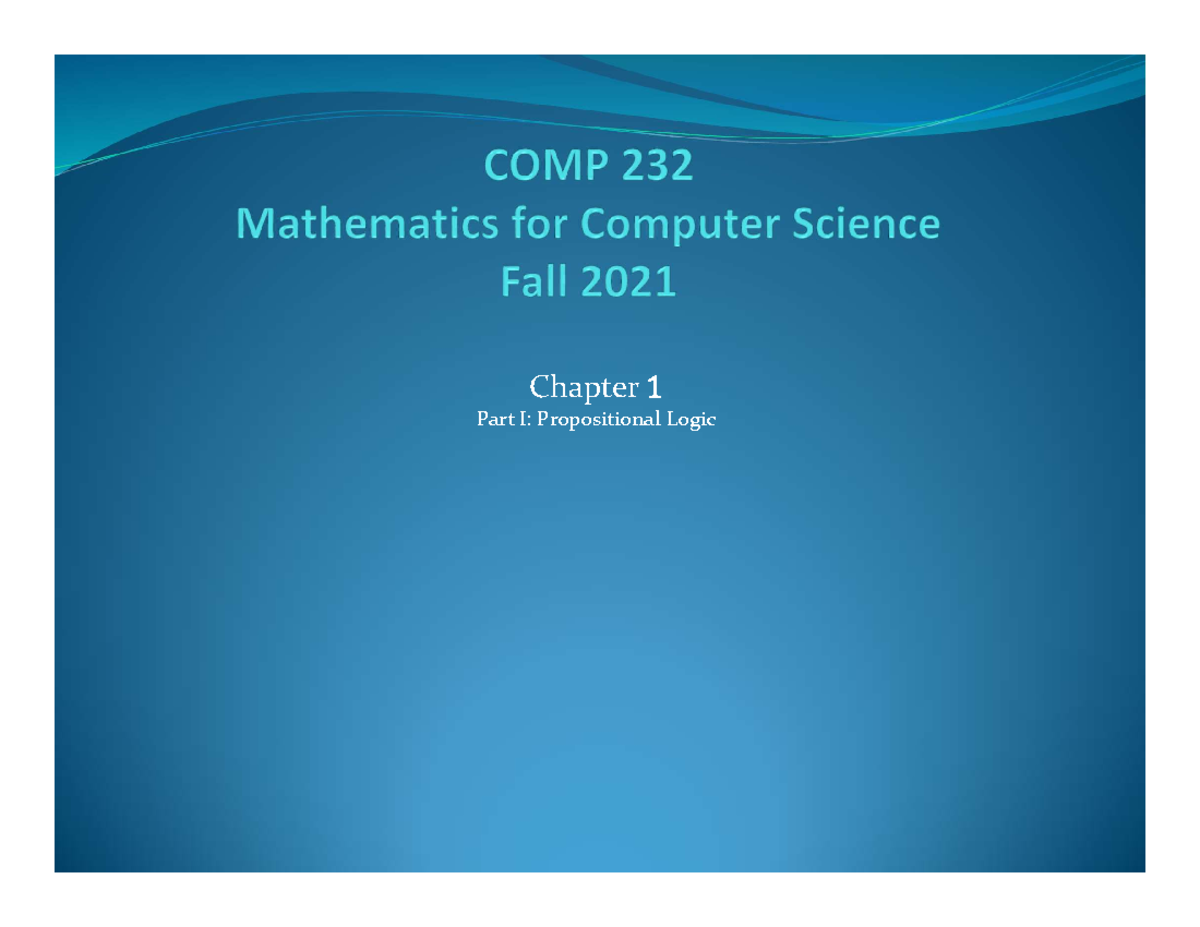COMP 232 -Mathematics for Computer Science - Chapter 1 Part I - Chapter ...