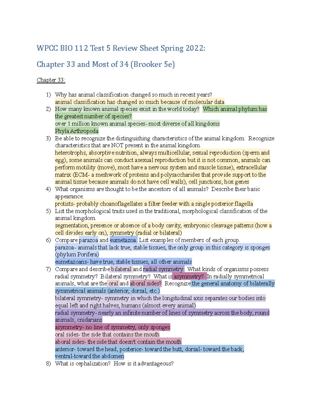 Bio 112 Test 5 review sheet- Zoie Smith - WPCC BIO 112 Test 5 Review ...