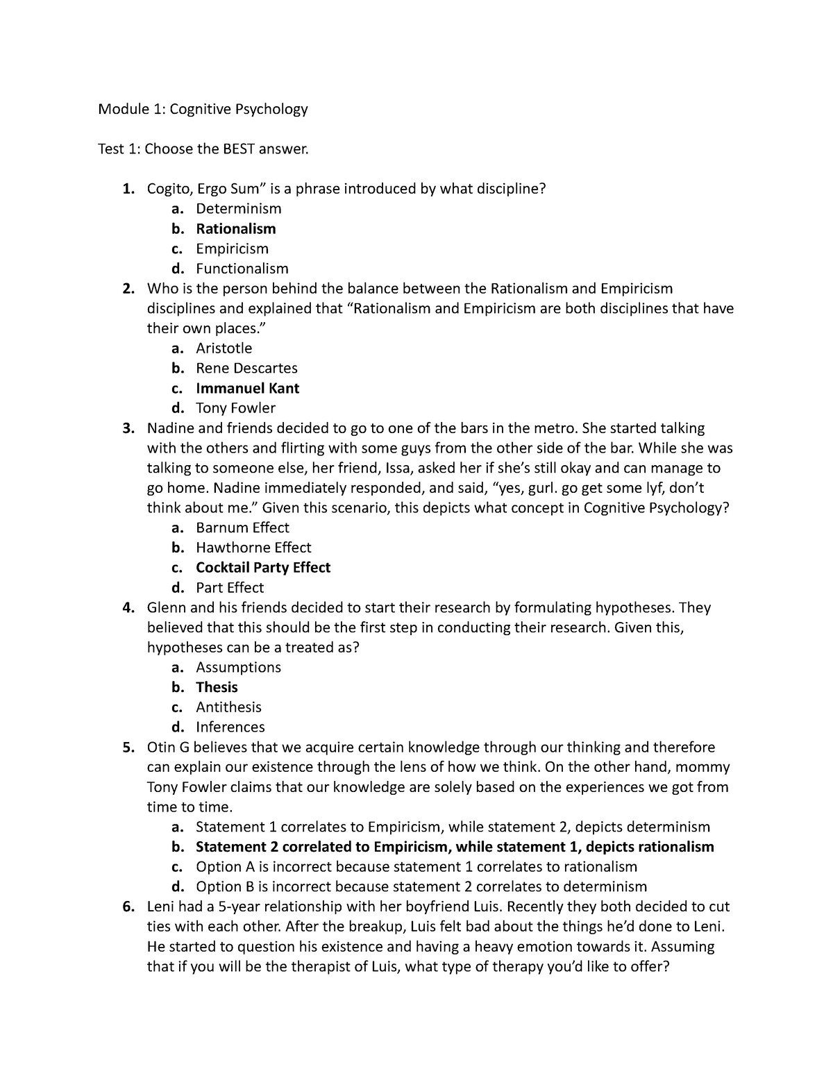 Cognitive Psychology Answer Key Quiz - Module 1: Cognitive Psychology ...