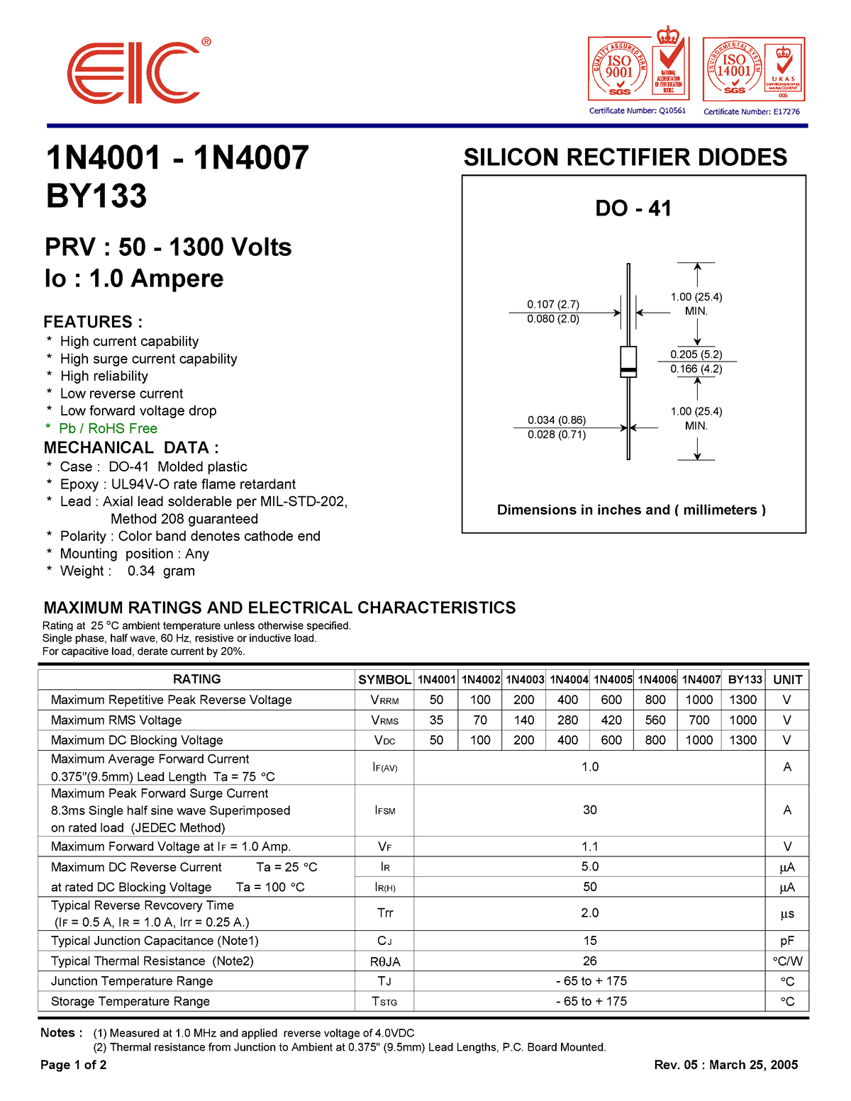 Datasheet 1n4007 Nivyv 1n4001 1n4007 Silicon Rectifier Diodes By