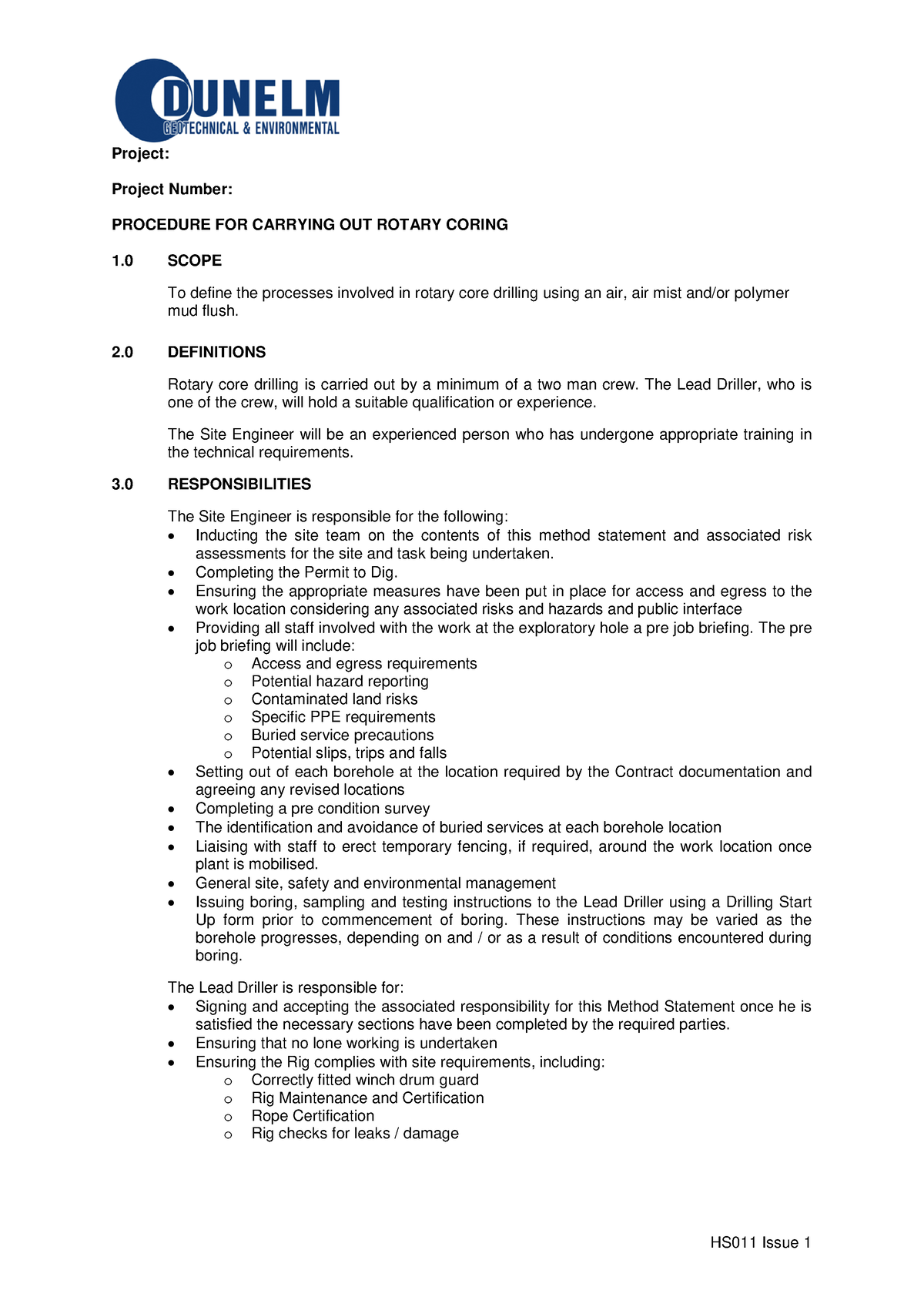 Rotary-Coring - Project: Project Number: PROCEDURE FOR CARRYING OUT ...