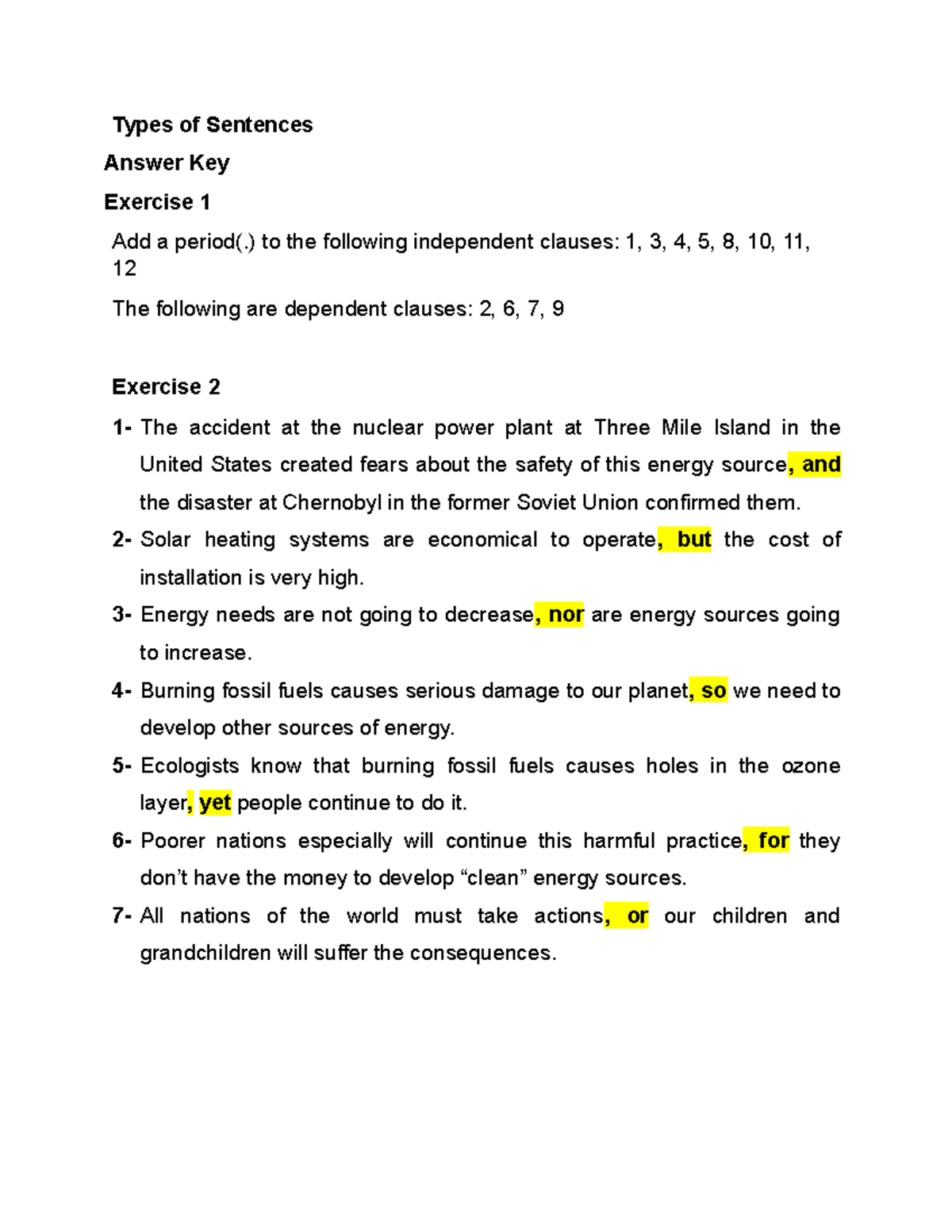 Types of sentences answer key - Types of Sentences Answer Key Exercise ...