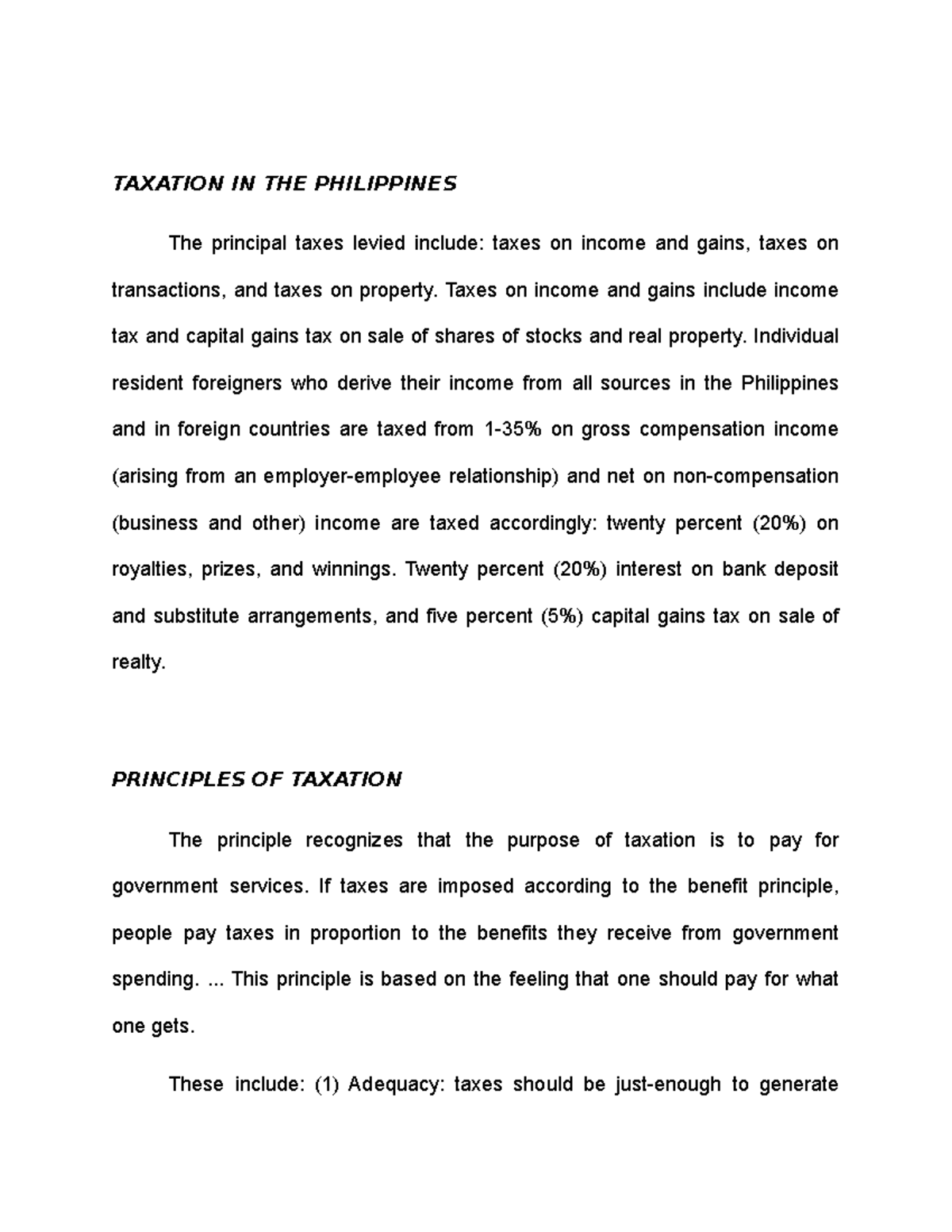 Taxation IN THE Philippines - TAXATION IN THE PHILIPPINES The Principal ...