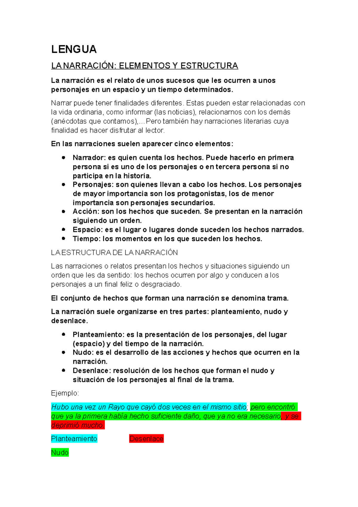 Examen Lengua 1º ESO Rciii - LENGUA LA NARRACIÓN: ELEMENTOS Y ...