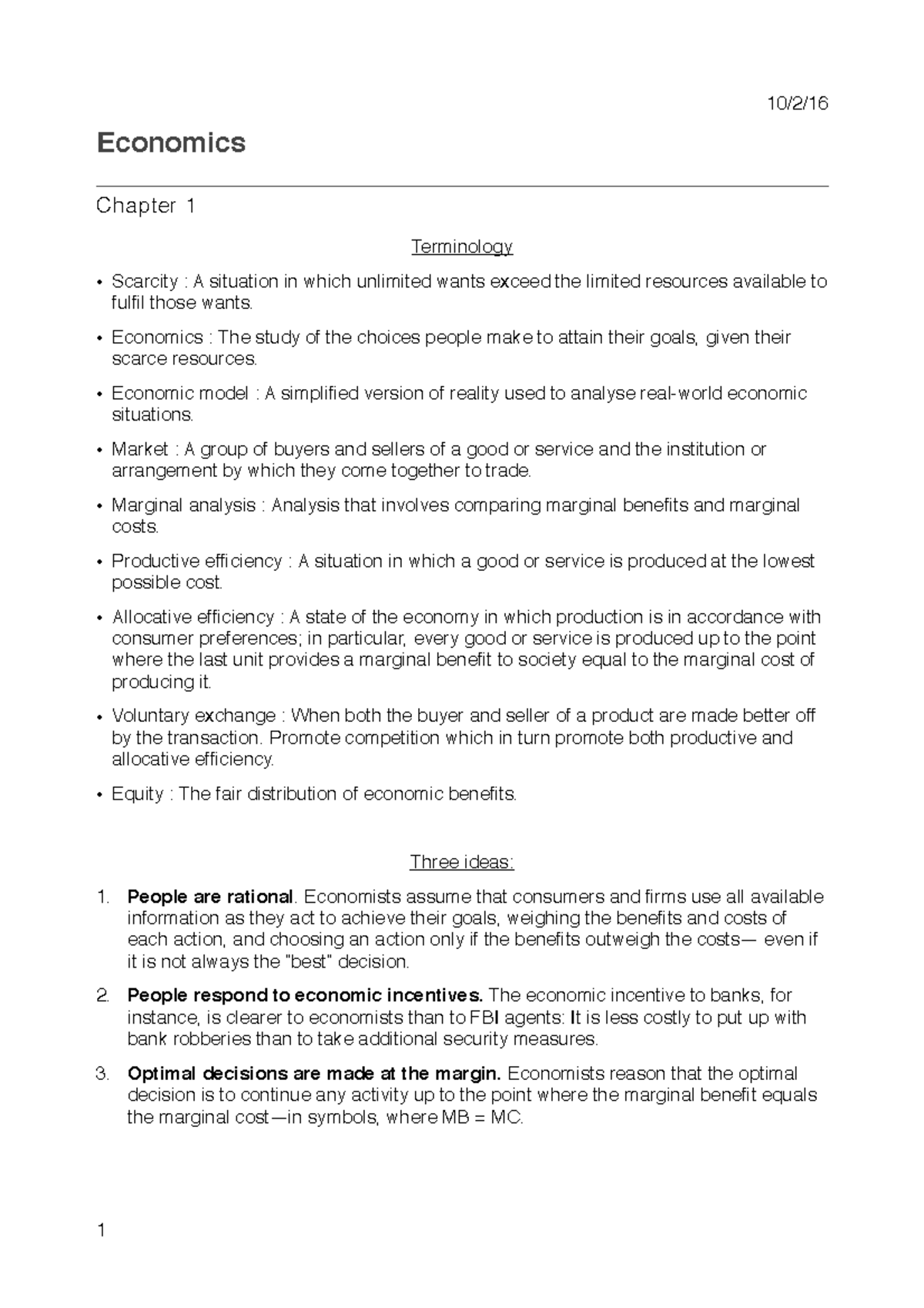 ECON 101 - Summary Principles Of Microeconomics - Economics Chapter 1 ...