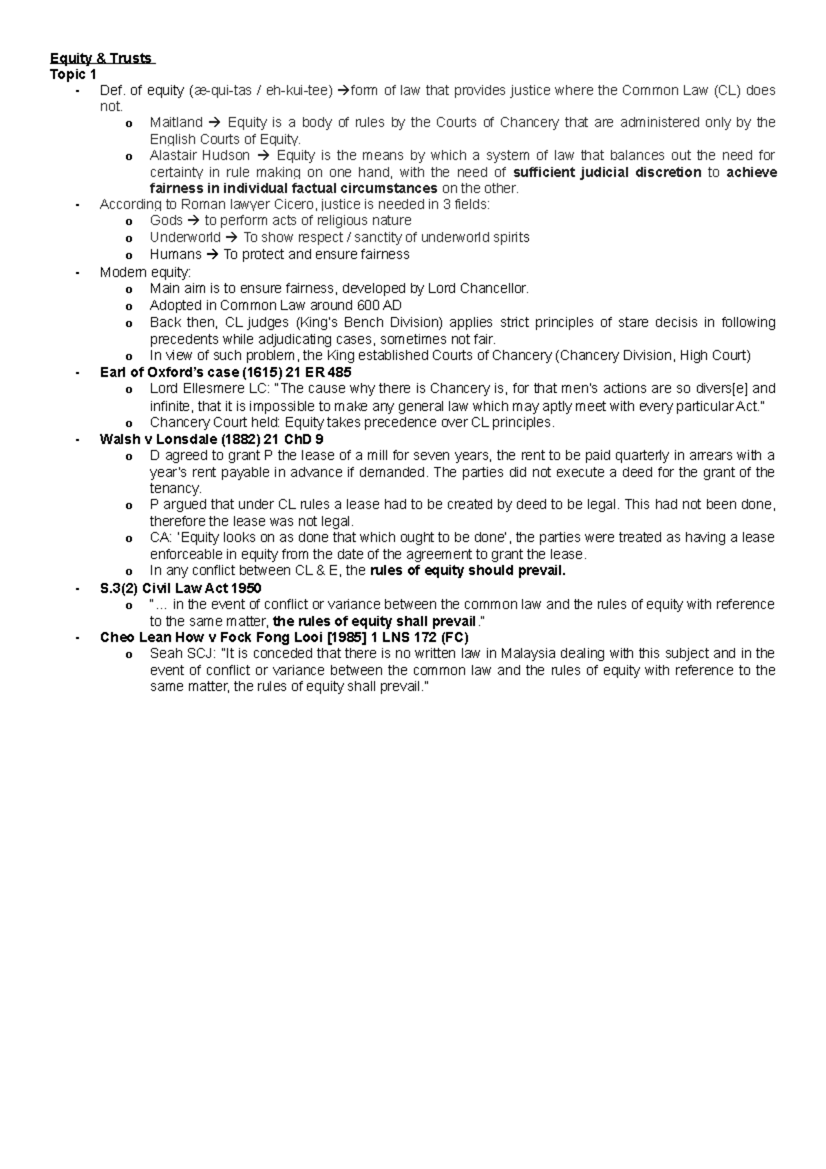 Equity & Trusts 1 Chapter 1 & 2 - Equity & Trusts Topic 1 - Def. of ...