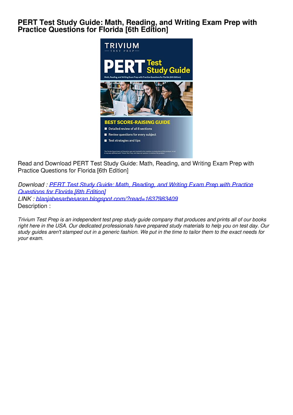 PDF PERT Test Study Guide Math, Reading, and Writing Exam Prep with