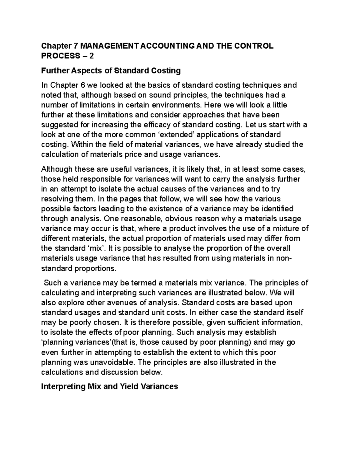 MODULE 7 Management Accounting AND THE Control Process - Chapter 7 ...