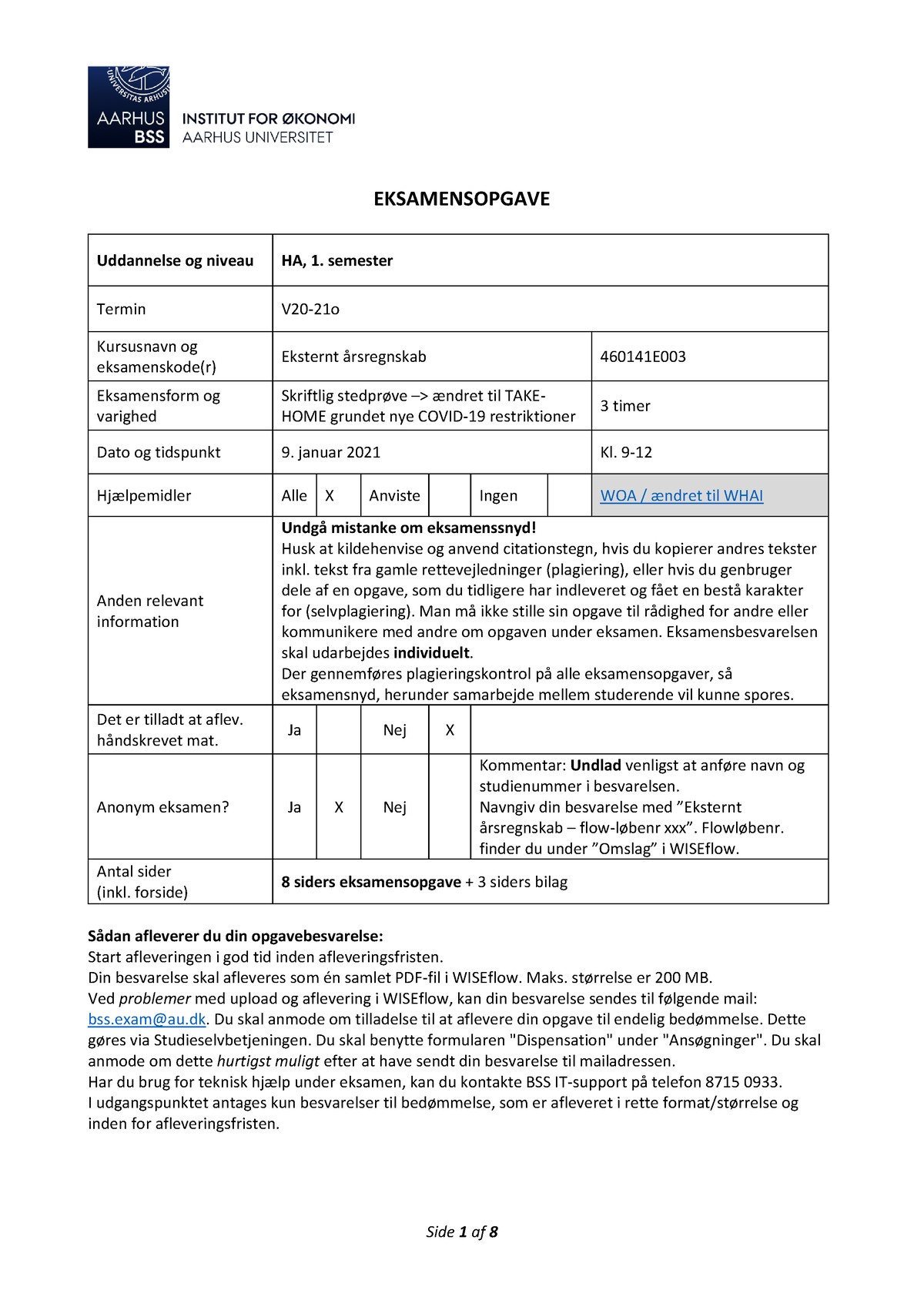 EÅ - 2021 Januar - EKSAMENSOPGAVE Uddannelse Og Niveau HA, 1. Semester ...