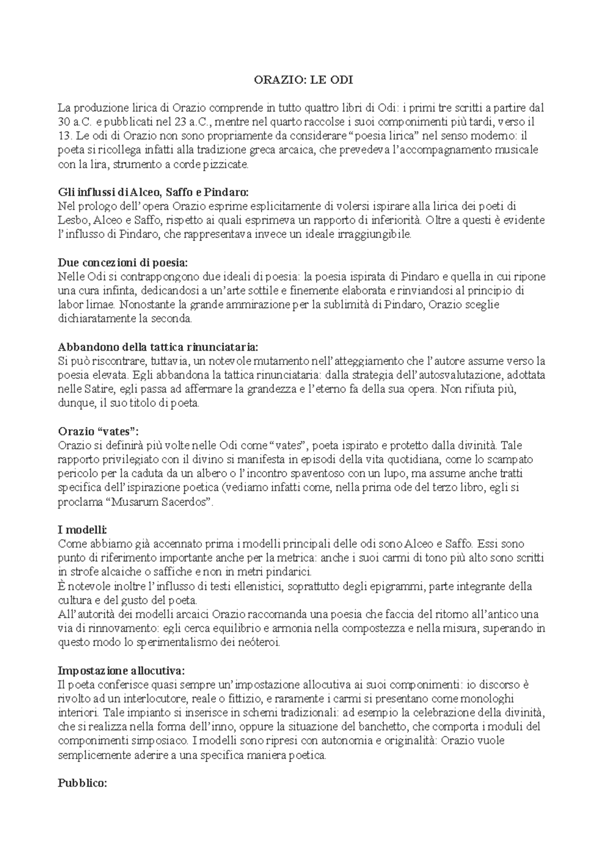 Le Odi di Orazio ORAZIO LE ODI La produzione lirica di Orazio