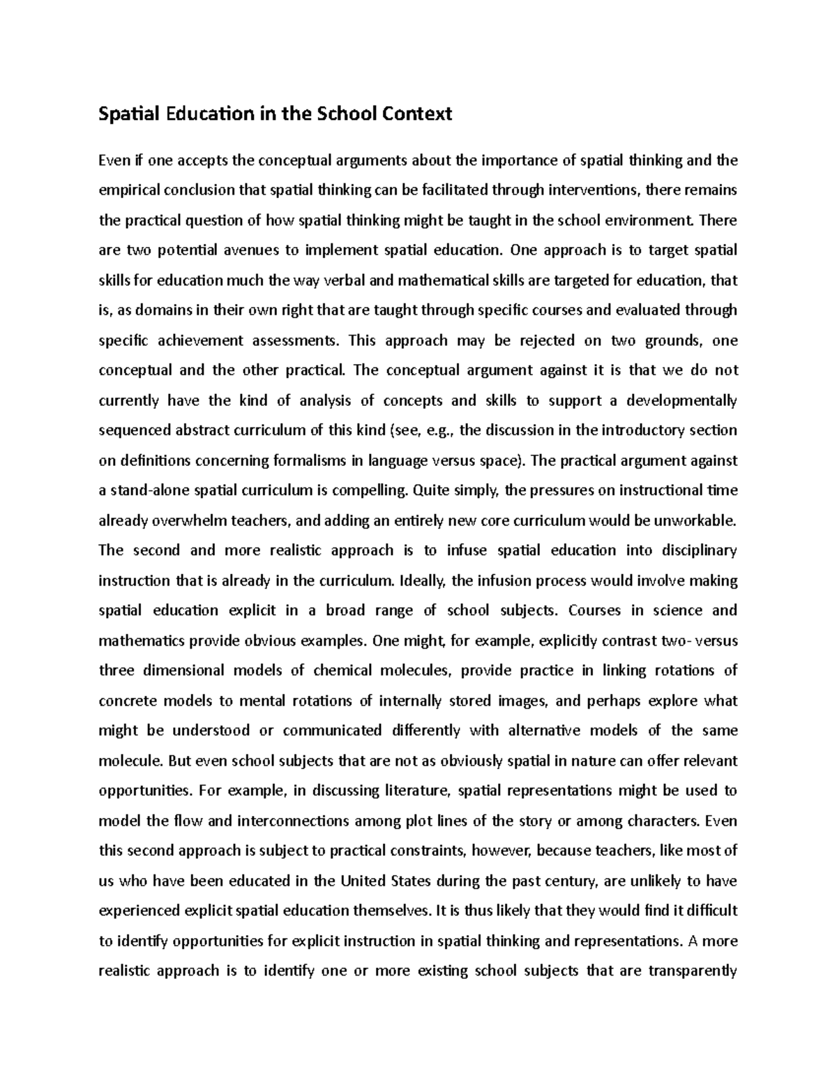 Spatial Education in the School Context - There are two potential ...