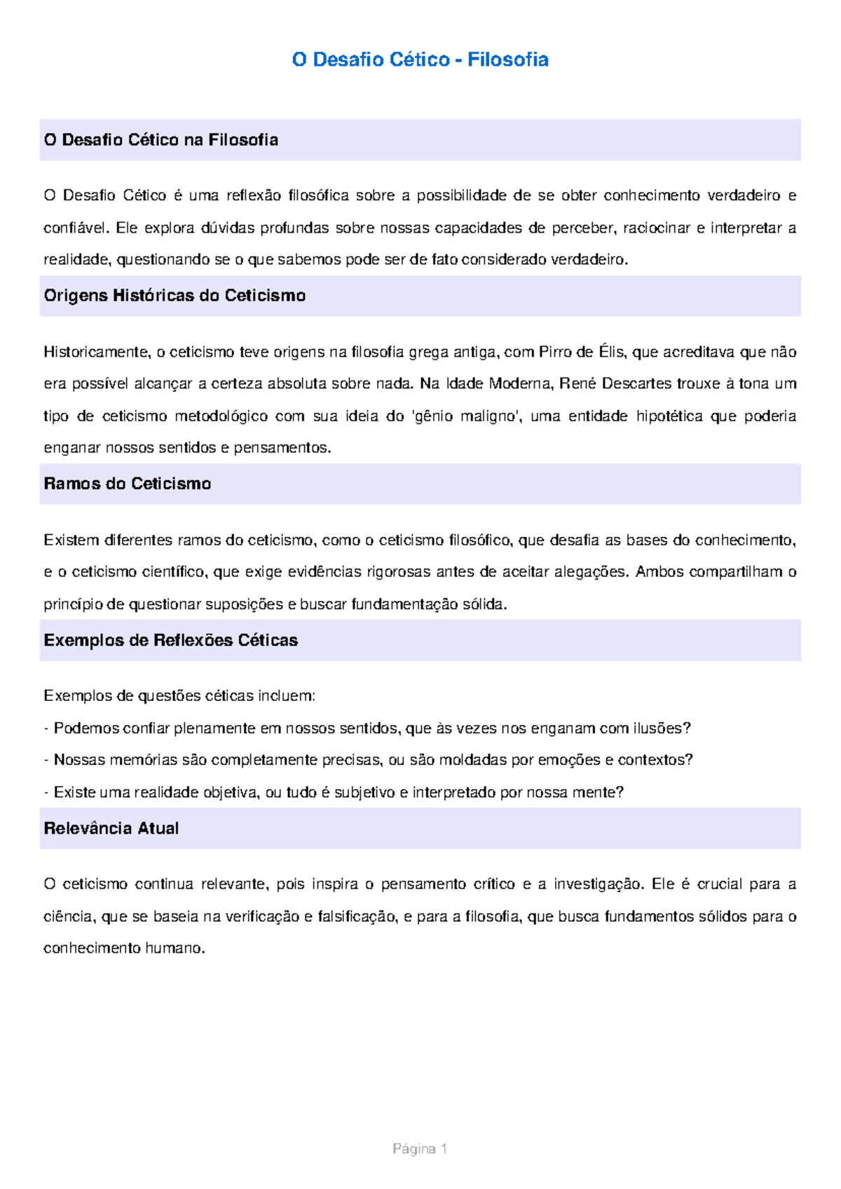 Desafio Cetico etc - O Desafio Cético - Filosofia O Desafio Cético na ...