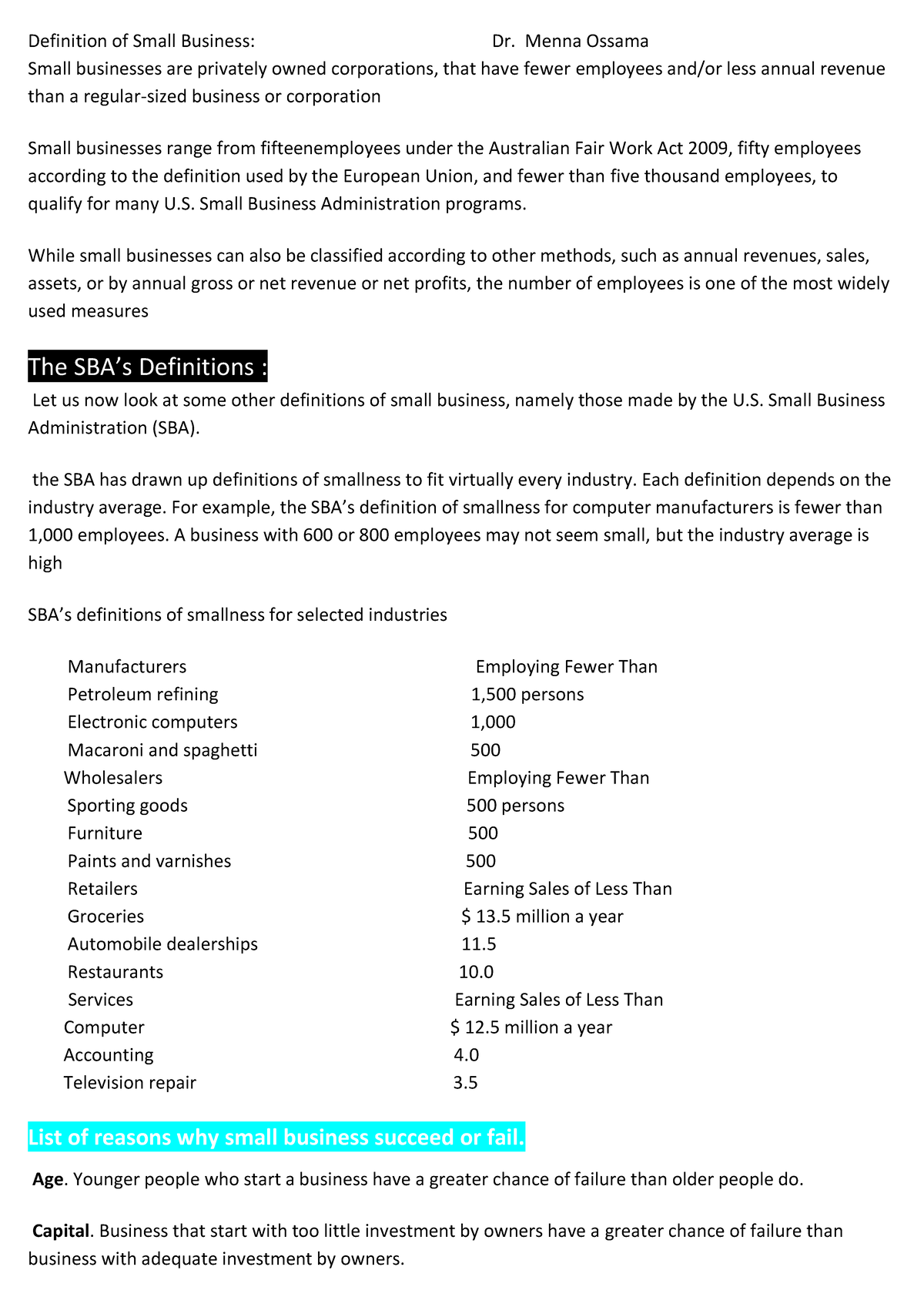 small bussiness whole 2th term(^ ^) Definition of Small Business Dr